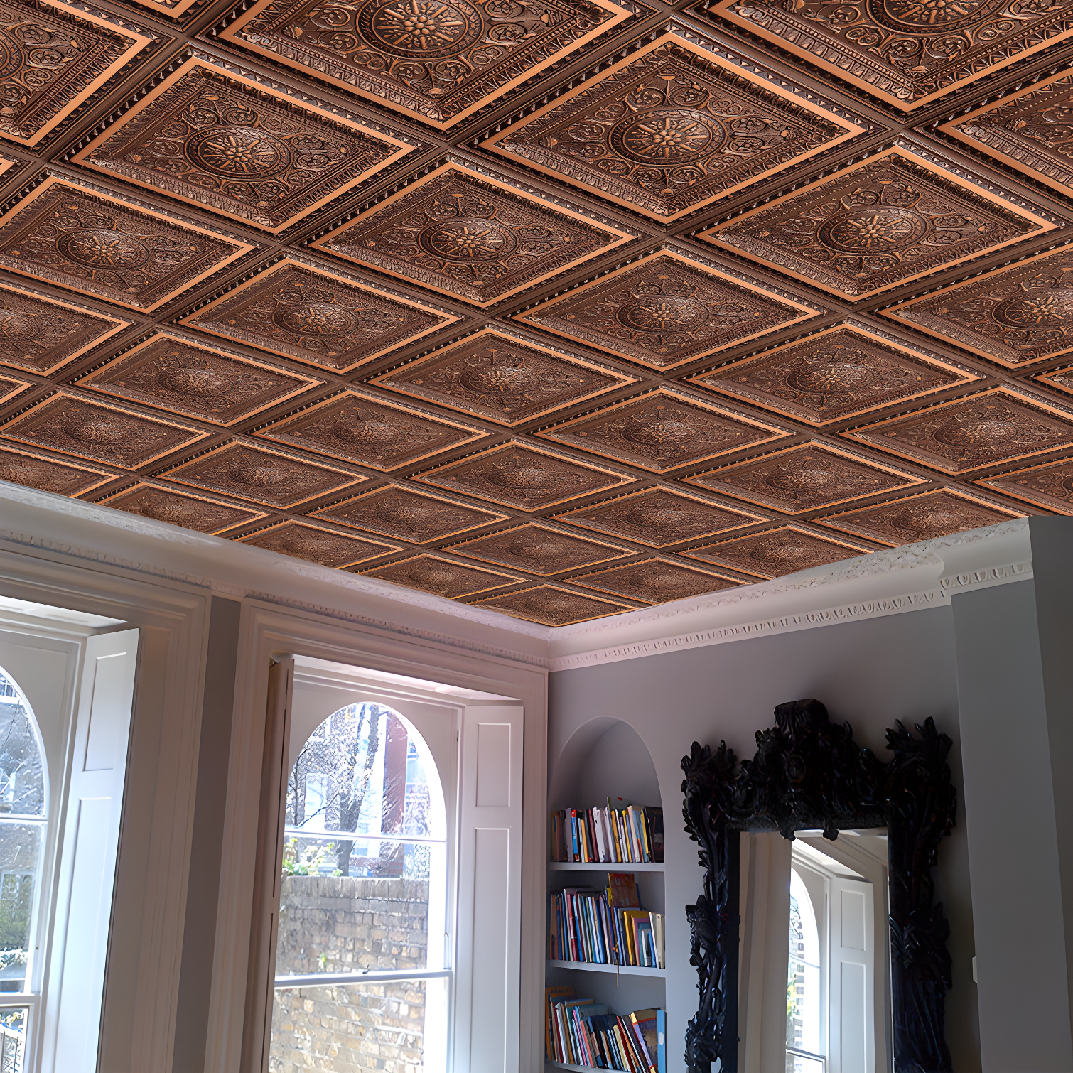 Marseille 24'' W Textured PVC Drop-In Ceiling Tile In Antique Gold