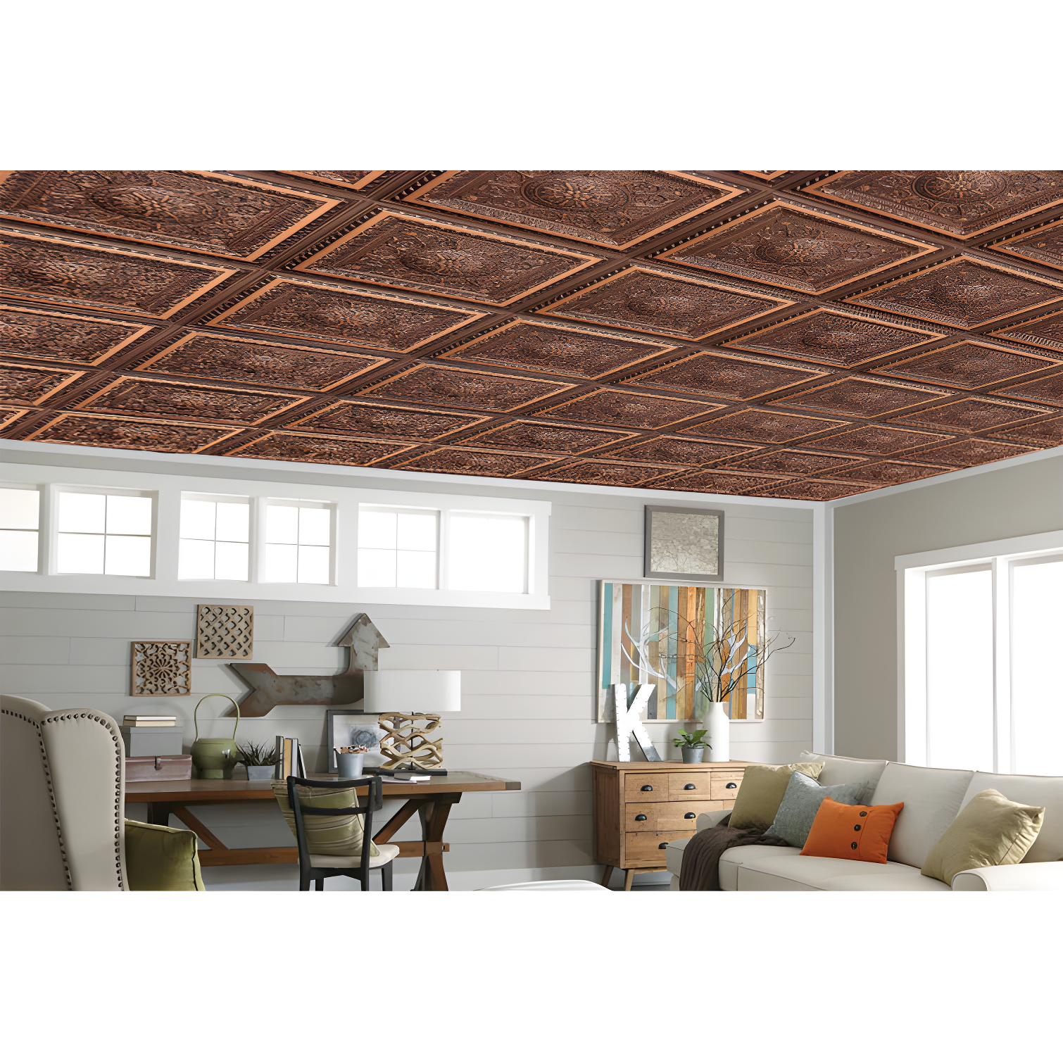 Marseille 24'' W Textured PVC Drop-In Ceiling Tile In Antique Gold