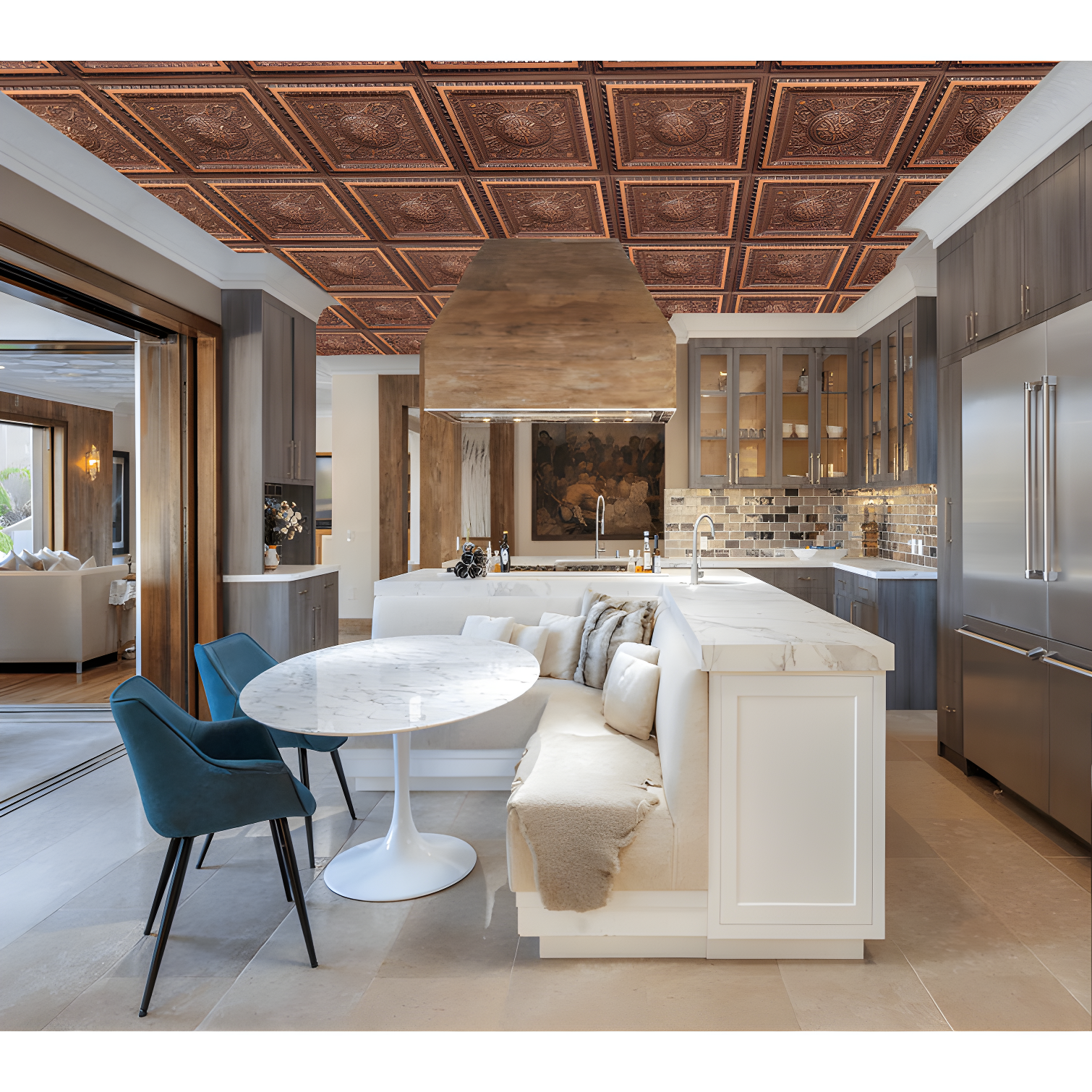 Marseille 24'' W Textured PVC Drop-In Ceiling Tile In Antique Gold