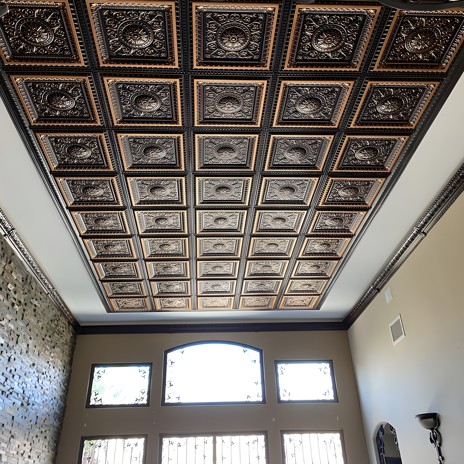 Marseille 24'' W Textured PVC Drop-In Ceiling Tile In Antique Gold