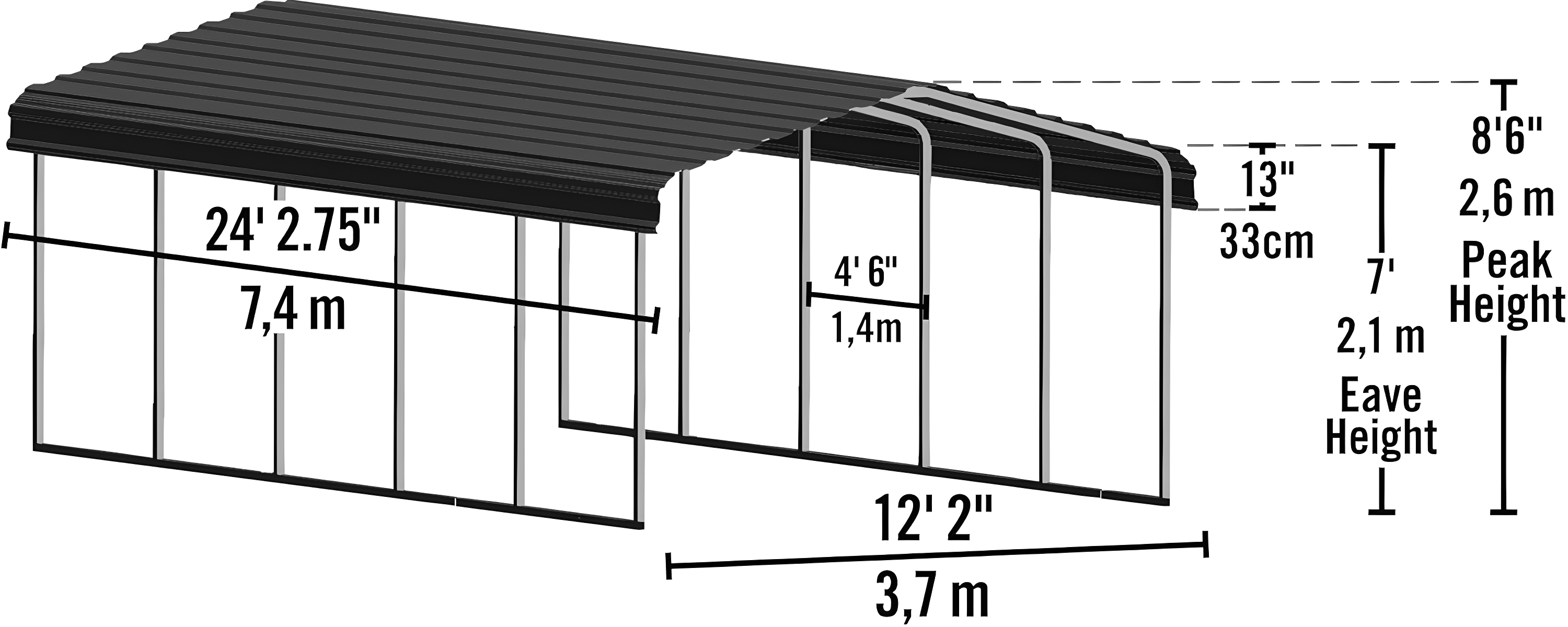Arrow Steel Carport, Galvanized Black/Charcoal