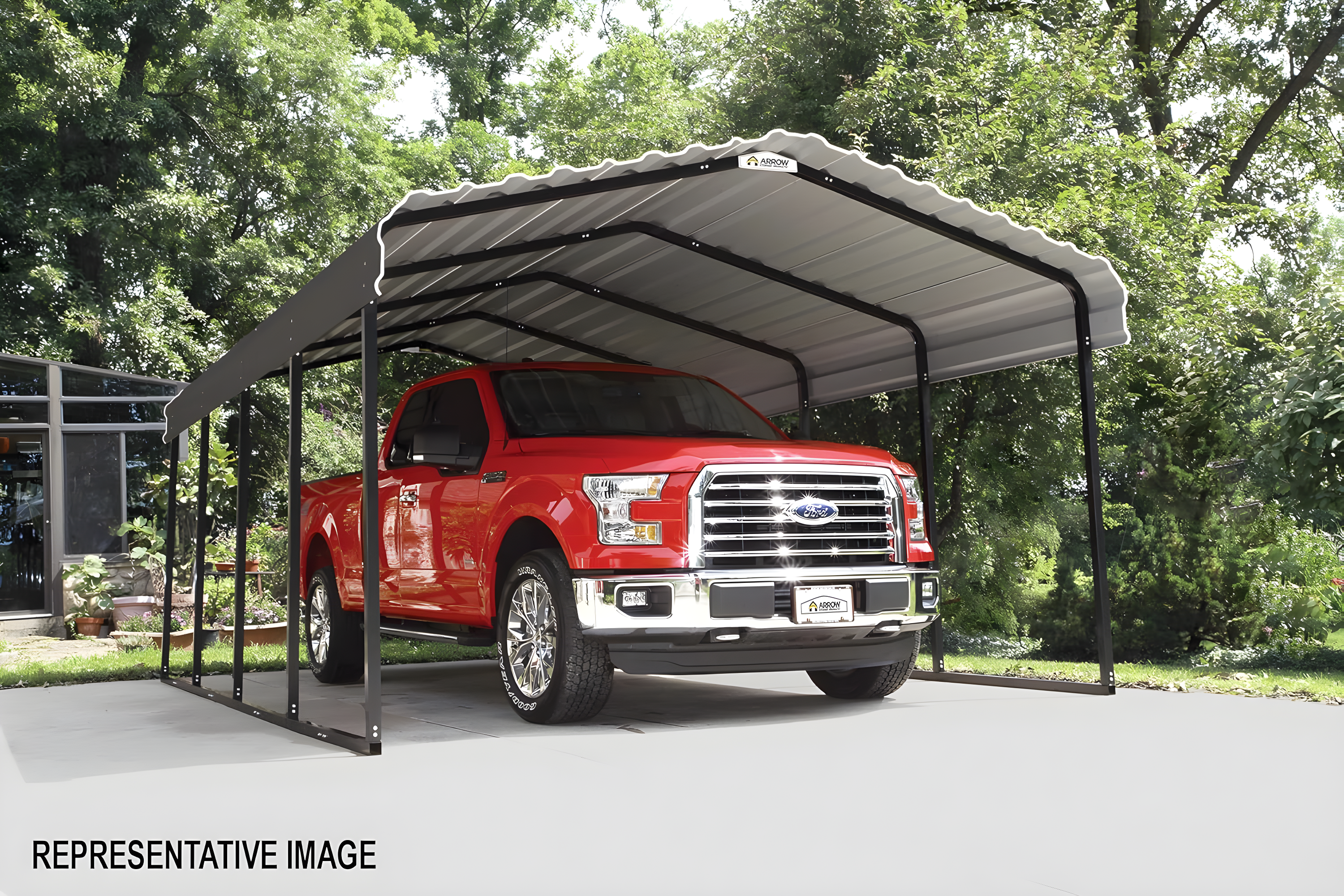 Arrow Steel Carport, Galvanized Black/Charcoal