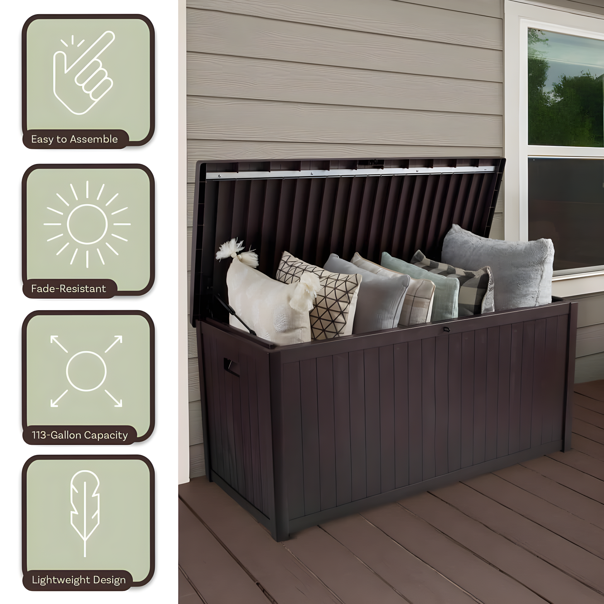 Pure Garden Outdoor Storage Box - 113 Gallon Lockable Deck Box for Pool Accessories, Patio Furniture Cushions, or Package Delivery for Outside by Pure Garden