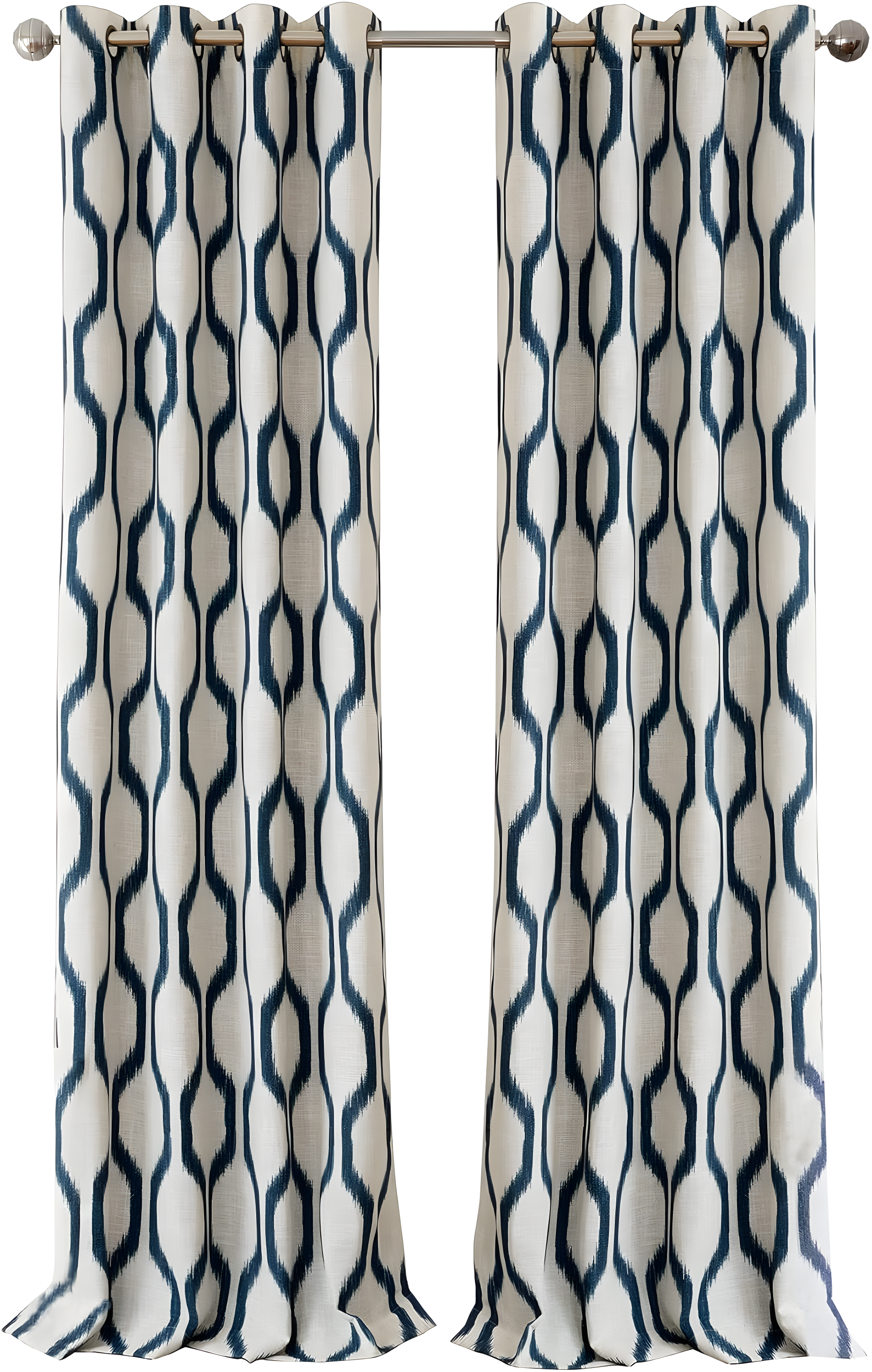 Renzo Ikat Geometric Linen Room Darkening Single Window Curtain Panel - 52" x 95" - Indigo - Elrene Home Fashions