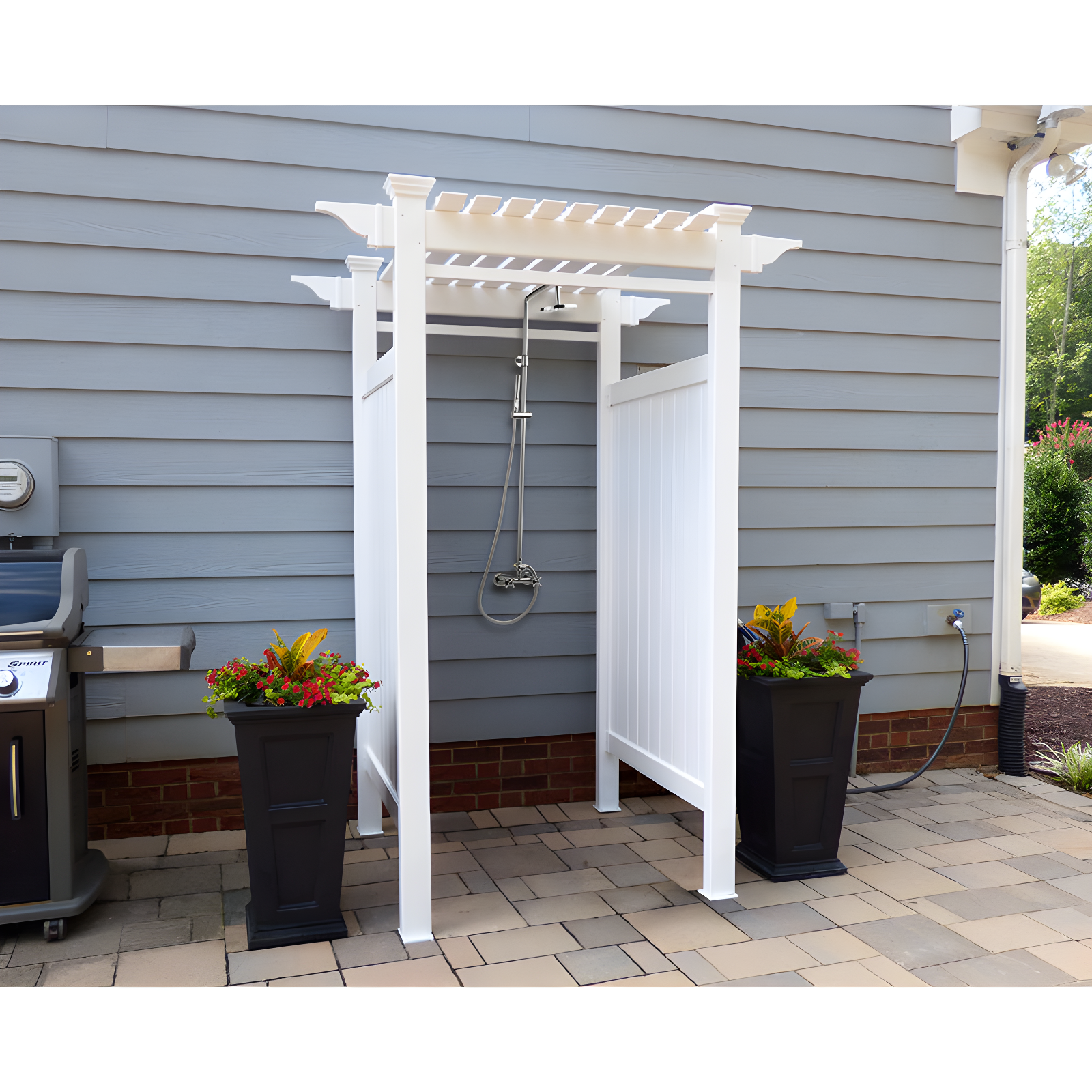 89in H x 62in W x 47in L (1 Enclosure) Zippity Oceanside Outside Shower Enclosure Kit, White Vinyl Outdoor Shower Kit for Pool Shower, Outdoor Changing Room, Beach Shower, Outdoor Bathroom ZP19024