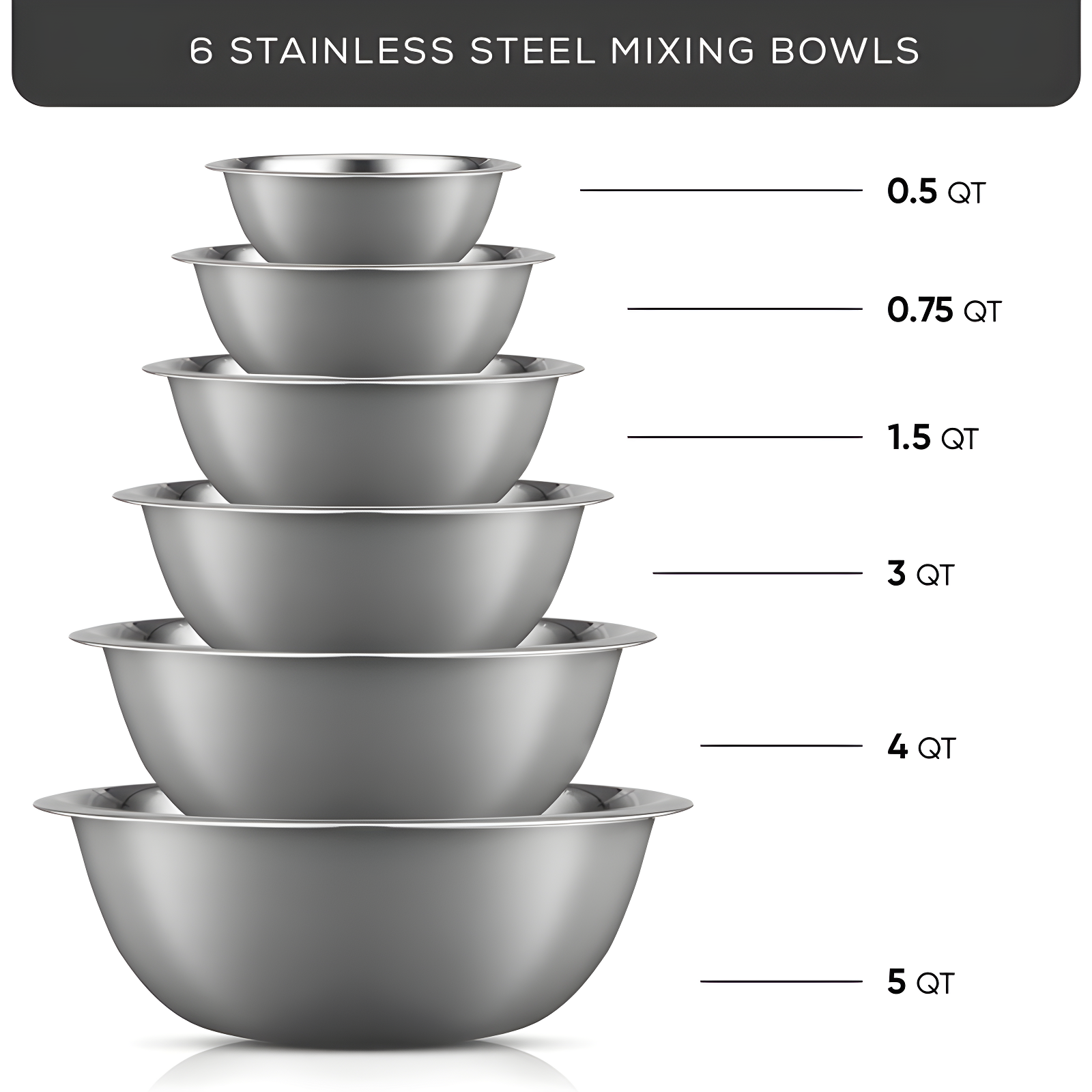 JoyJolt Joyjolt Stainless Steel Mixing Bowl, Set Of 6
