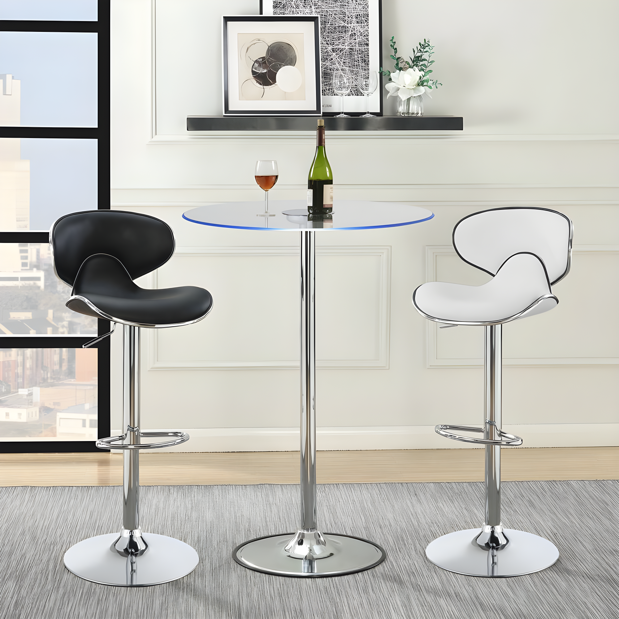 Swivel Adjustable Bar Stool, Black, Set of 2 - Saltoro Sherpi