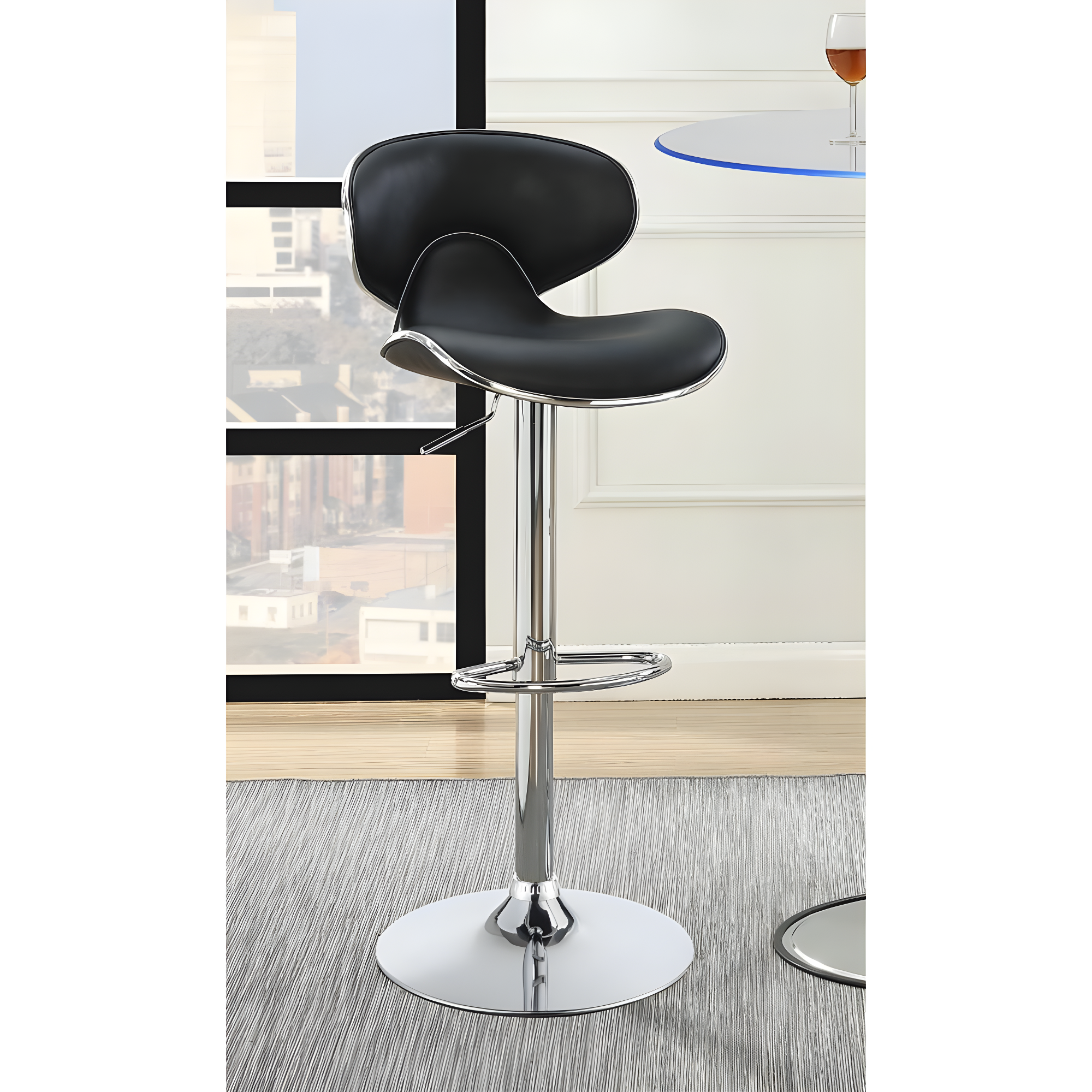 Swivel Adjustable Bar Stool, Black, Set of 2 - Saltoro Sherpi