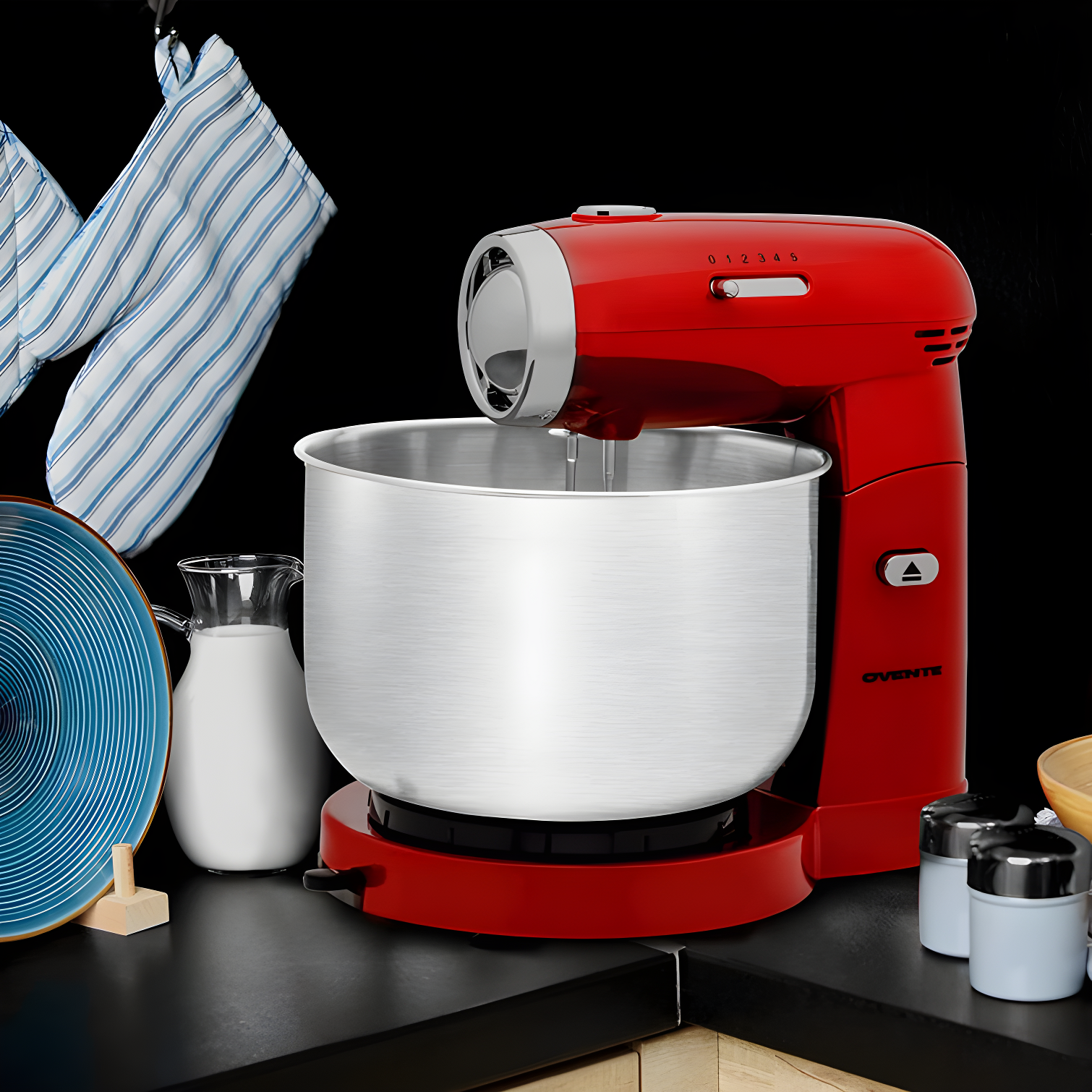 Ovente SM680R Ovente Electric Stand Mixer with 3.5Qt Removable Stainless Steel Bowl