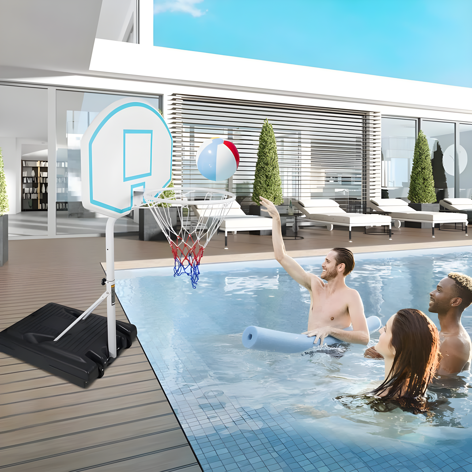 Segmart Pool Basketball Hoop,3.1ft-4.7ft Swimming Pool Basketball Hoop Height Adjustable,Pool Hoops Basketball With 36" Backboard,Blue