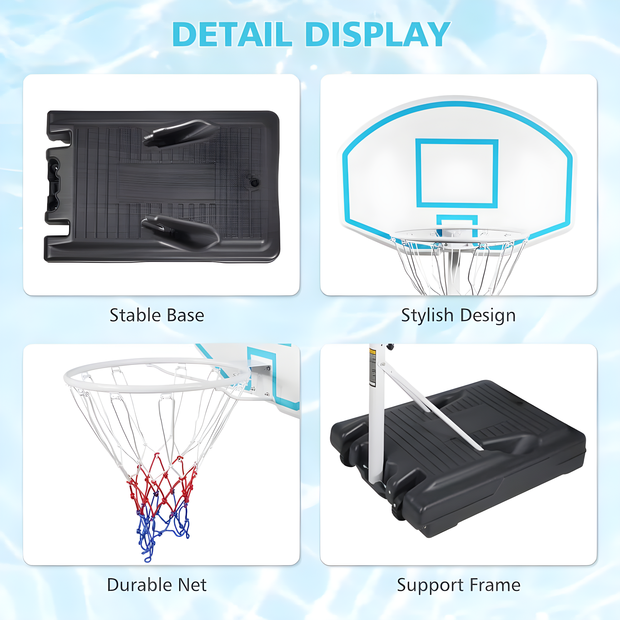 Segmart Pool Basketball Hoop,3.1ft-4.7ft Swimming Pool Basketball Hoop Height Adjustable,Pool Hoops Basketball With 36" Backboard,Blue