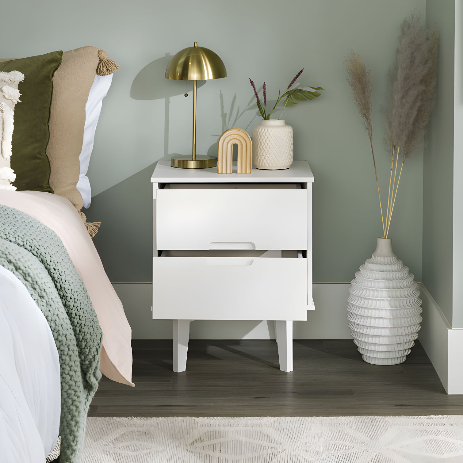 Mags Solid Wood Groove 2-Drawer Nightstand