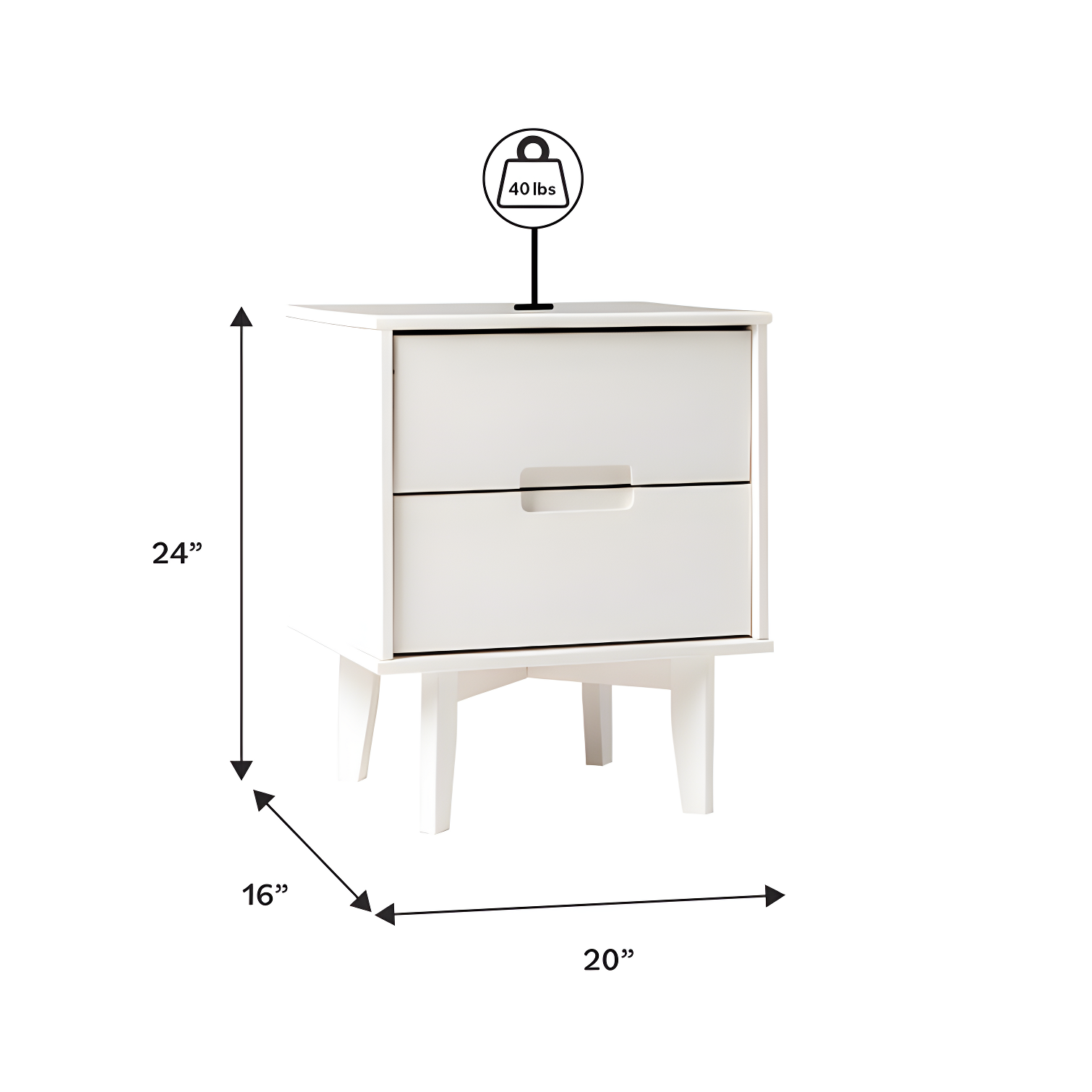 Mags Solid Wood Groove 2-Drawer Nightstand