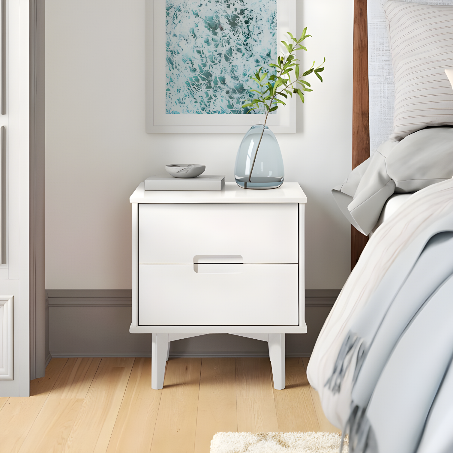 Mags Solid Wood Groove 2-Drawer Nightstand