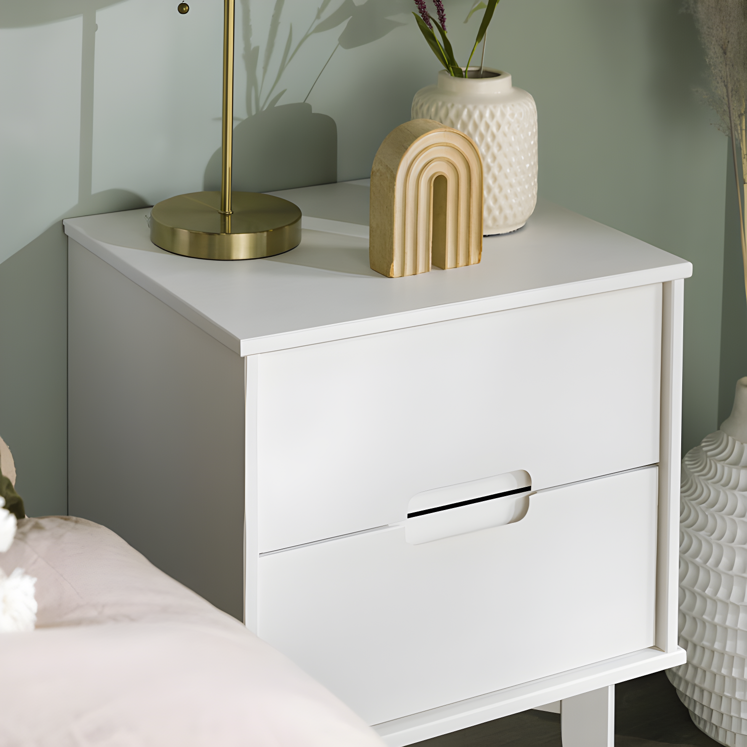 Mags Solid Wood Groove 2-Drawer Nightstand
