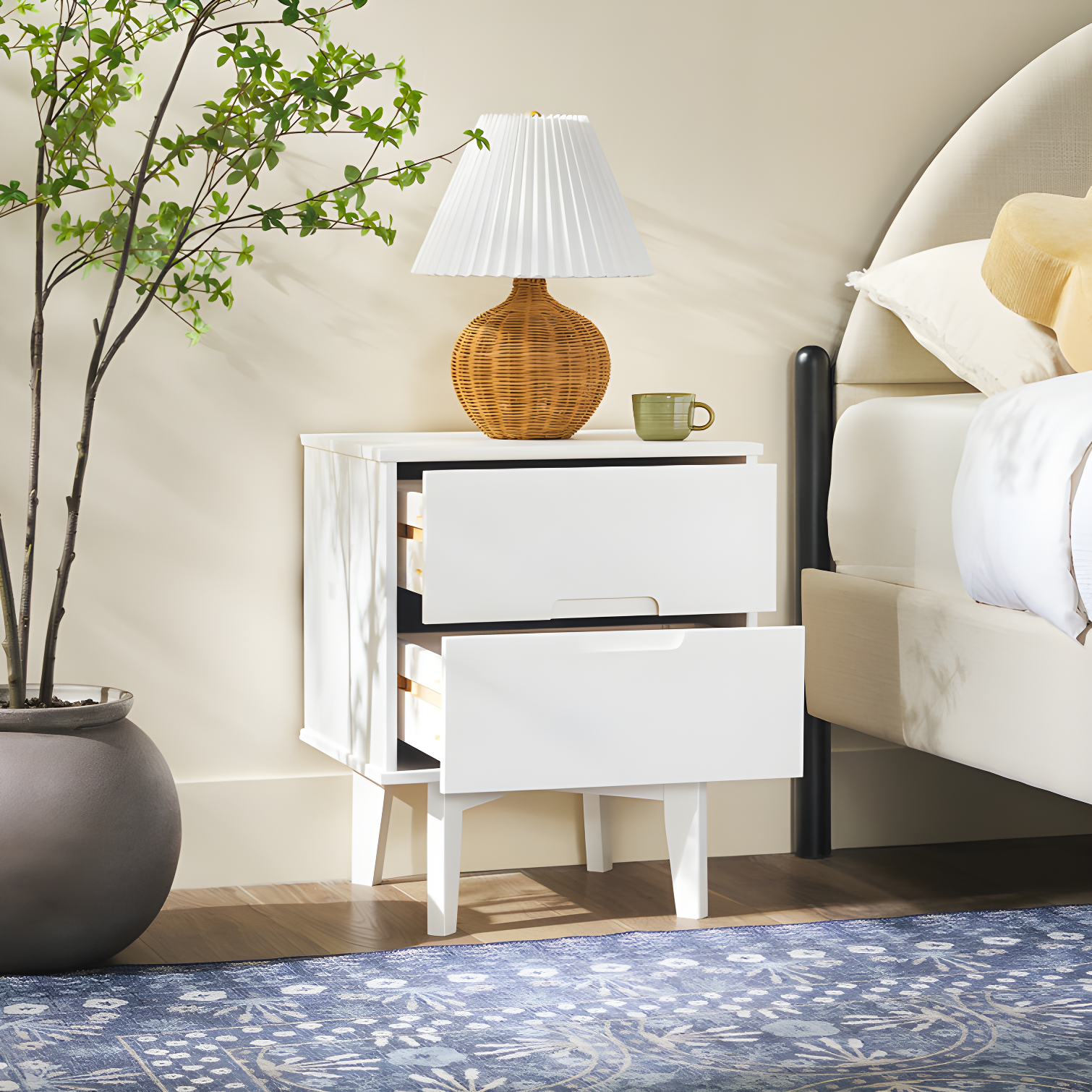 Mags Solid Wood Groove 2-Drawer Nightstand