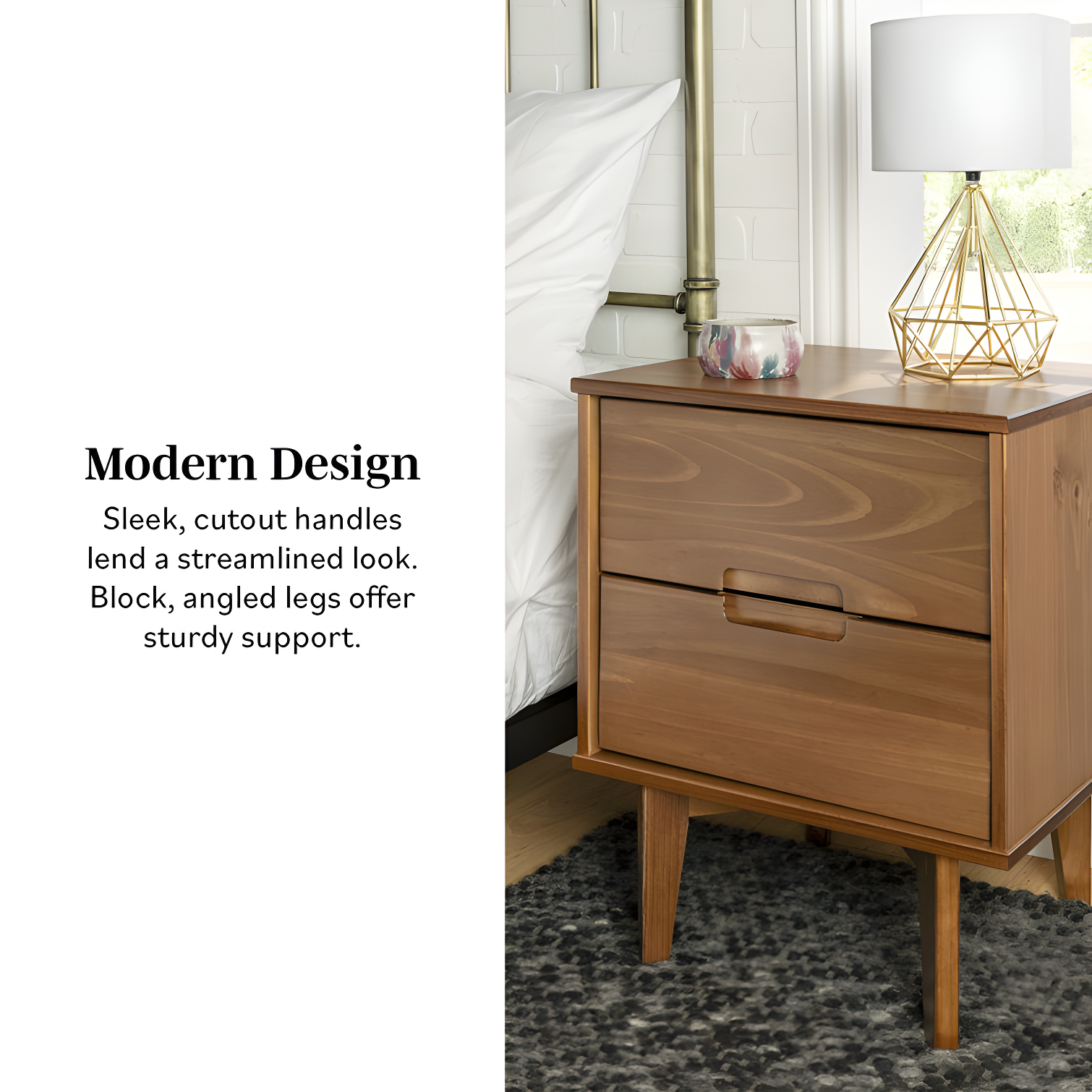 Mags Solid Wood Groove 2-Drawer Nightstand