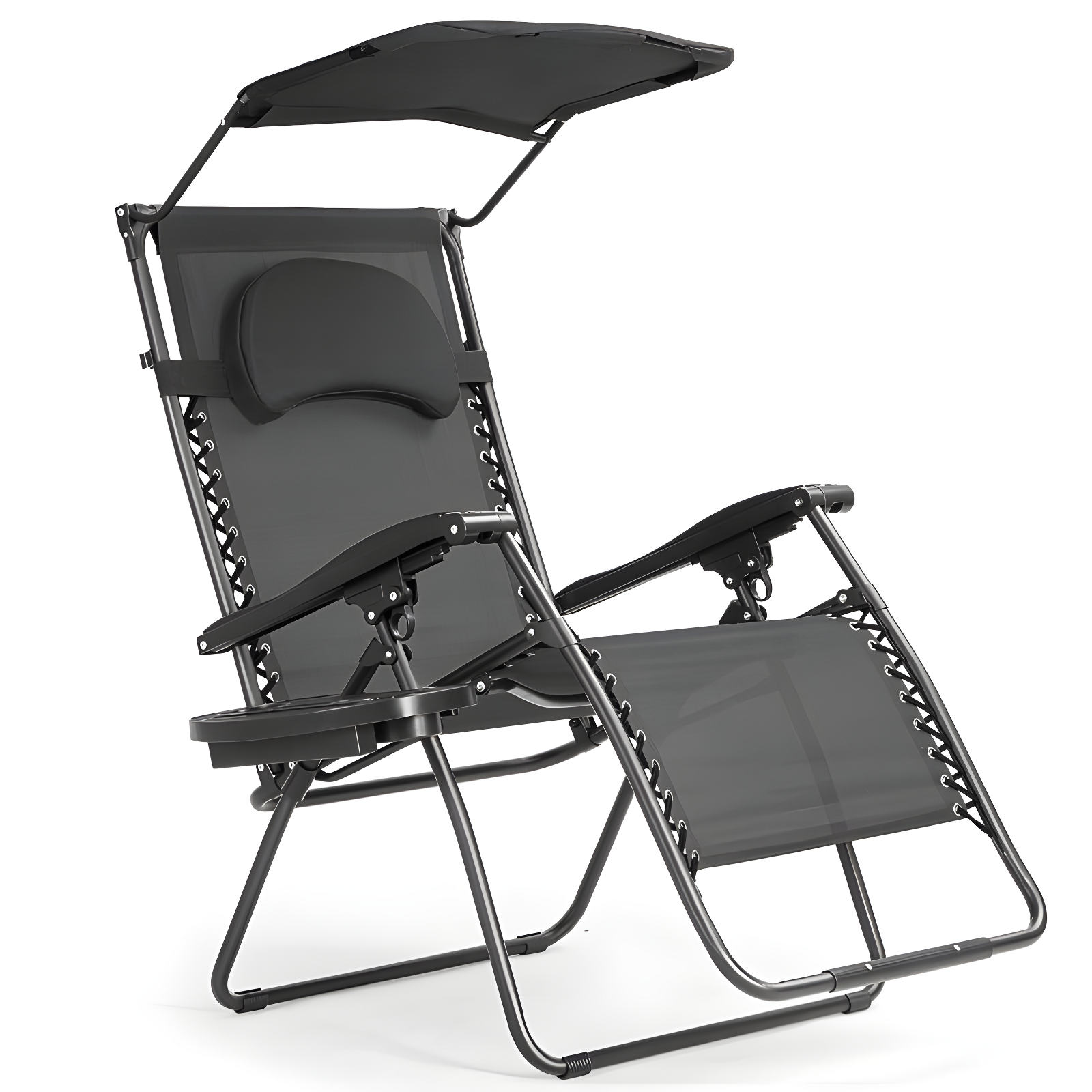 Arlmont & Co. Outdoor Folding Recliner Lounge Chair with Shade Canopy And Cup Holder