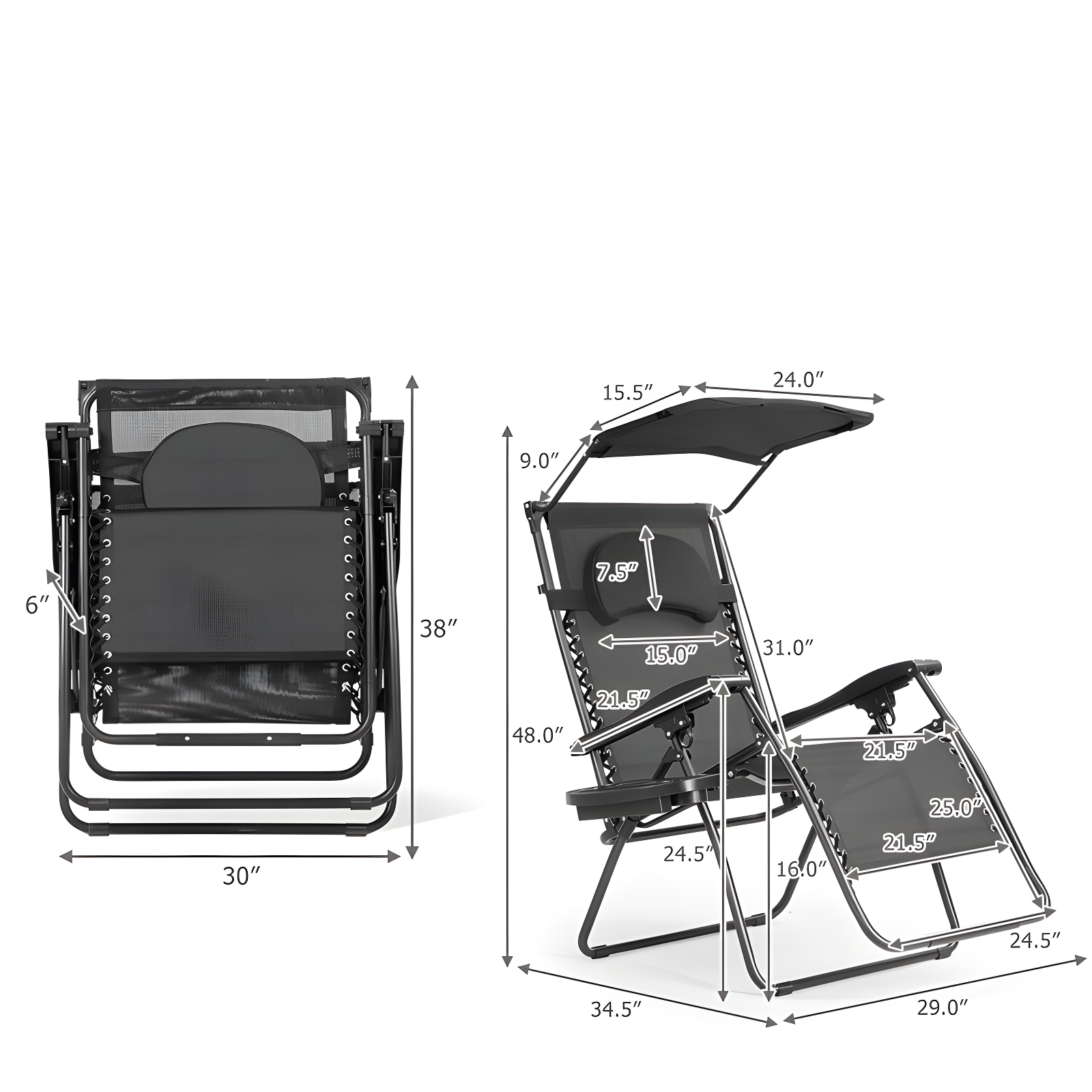 Arlmont & Co. Outdoor Folding Recliner Lounge Chair with Shade Canopy And Cup Holder