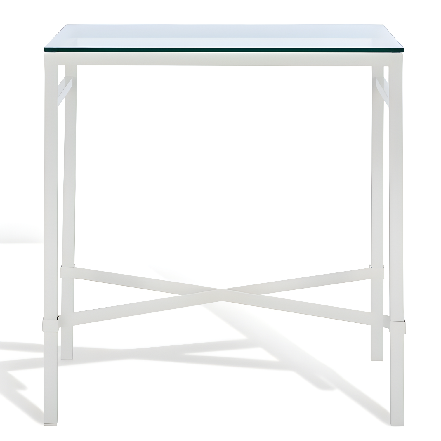 SAFAVIEH Couture Viggo Glam Glass Top Metal Side Table, White