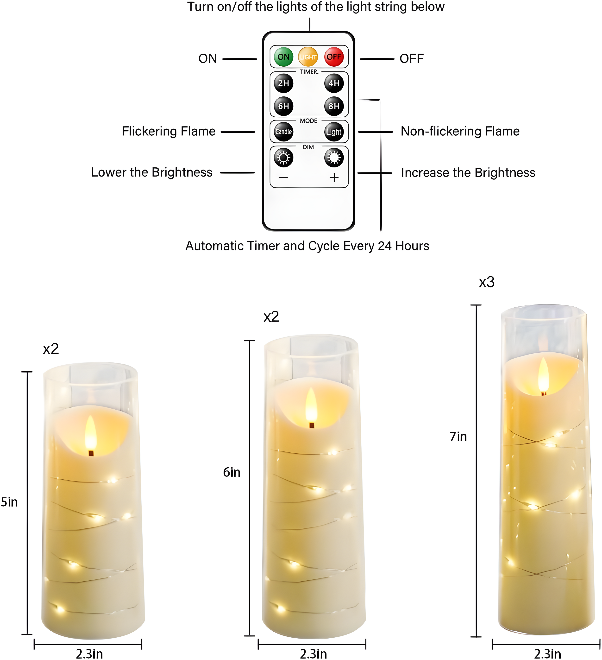 Raycare Flameless LED Candles with Embedded Star String, 9 Pcs Battery Operated Acrylic Pillar Candles with Timer and Remote, Flickering for Romantic Ambiance and Home Decoration (White)