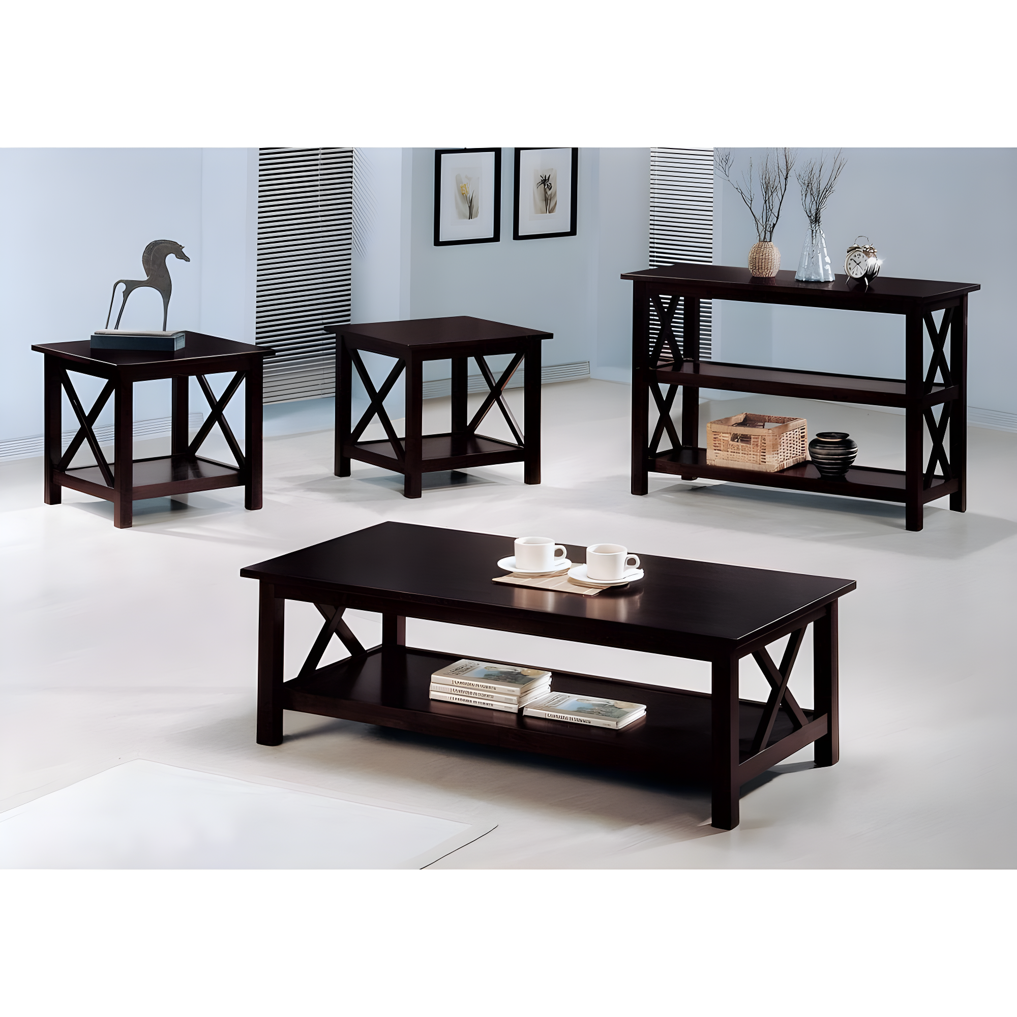 Coaster Rachelle 3-Piece Wood Coffee Table Set in Dark Brown