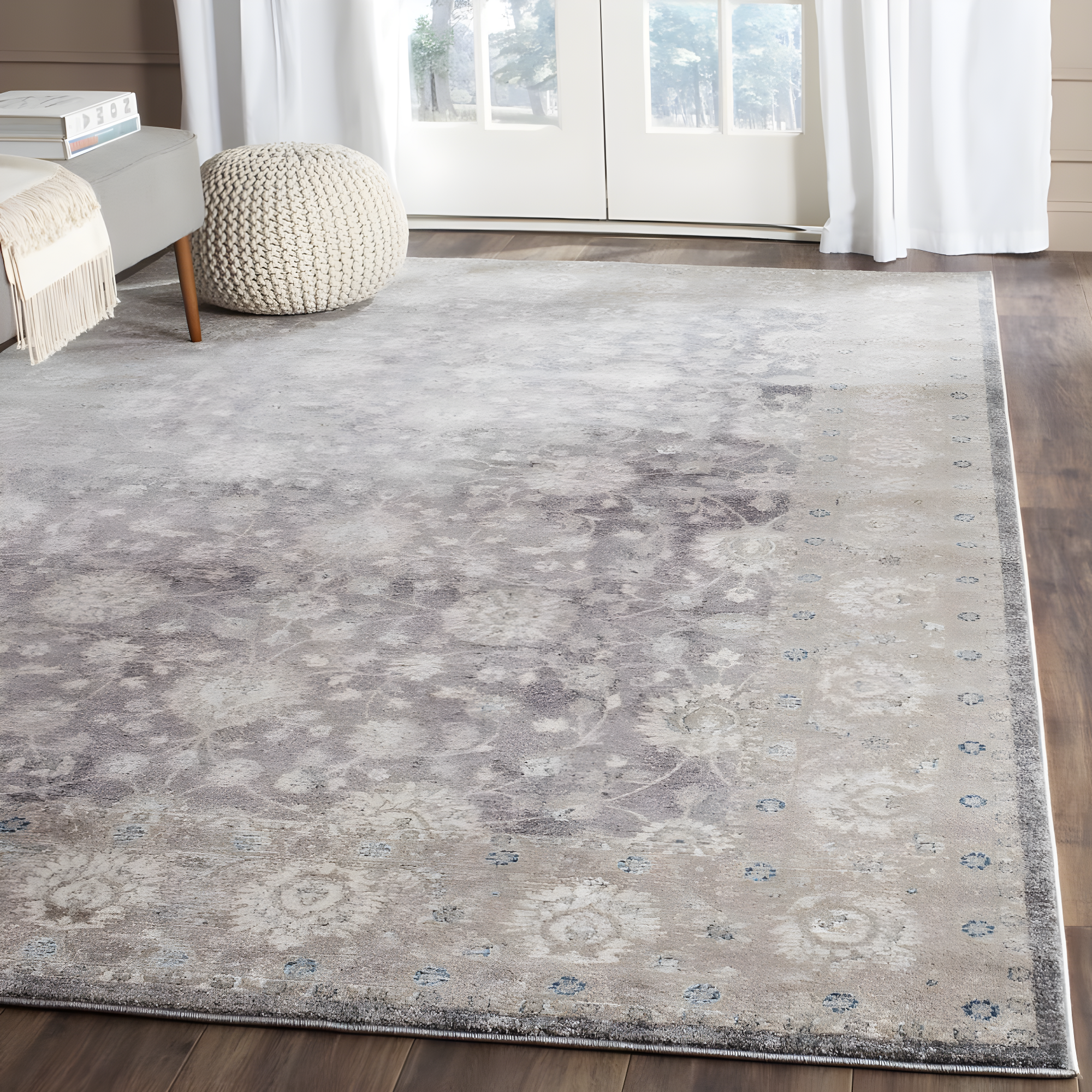 Sofia SOF330 Power Loomed Area Rug - Light Grey/Beige - 6'7"x6'7" - Safavieh.