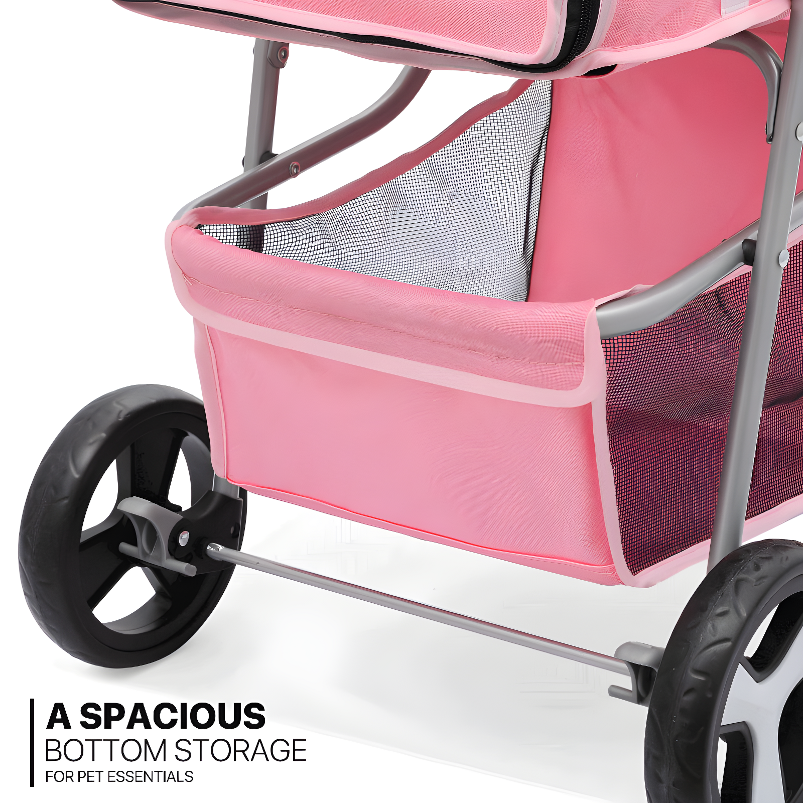3 Wheel Folding Pet Stroller, Foldable Dog Jogger Stroller with Storage Basket, Cup Holder & Canopy