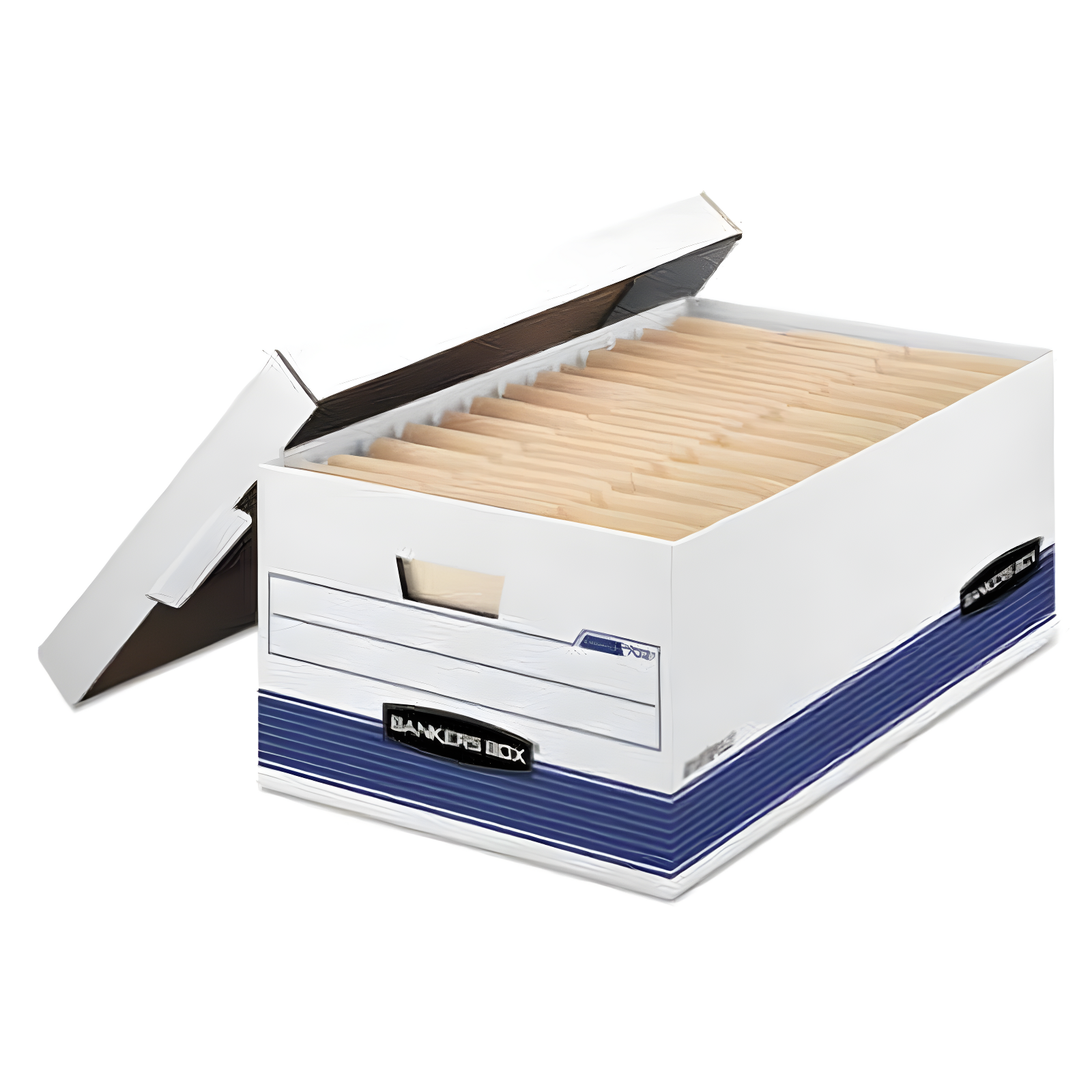 Bankers Box® FastFold Stor/File Lid Box, Legal, 15 x 24 x 10, White/Blue, 4/Ctn