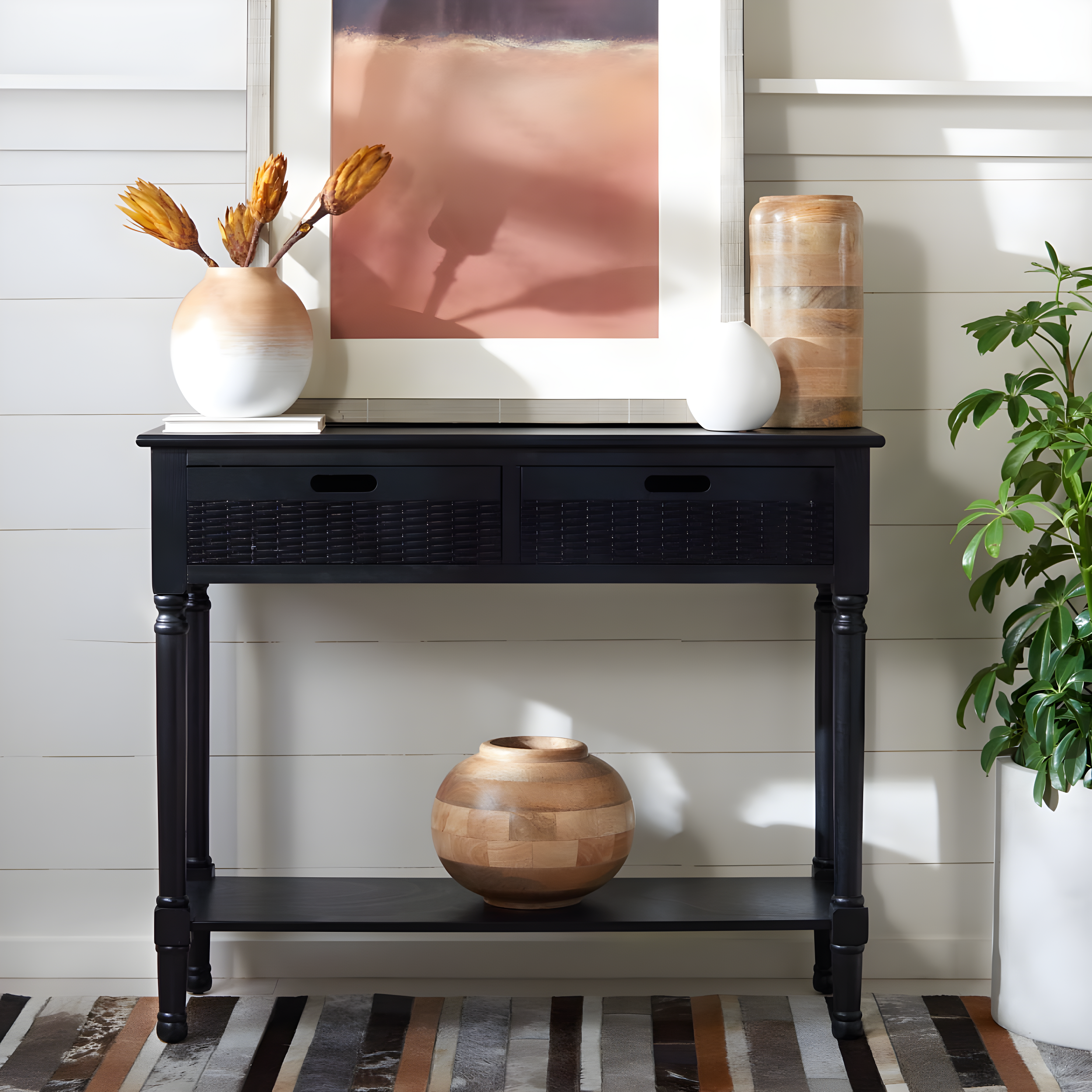 Landers 2 Drawer Console Table - CNS5710B - Black - Safavieh