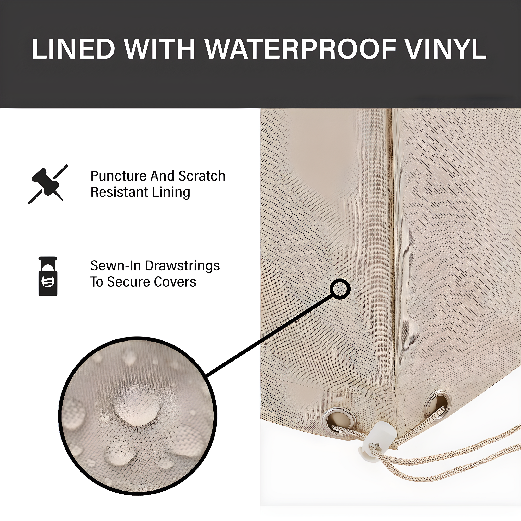 Outdoor Square Table & Ottoman Furniture Cover - Tan - Crosley: Heavy Gauge Vinyl, Waterproof