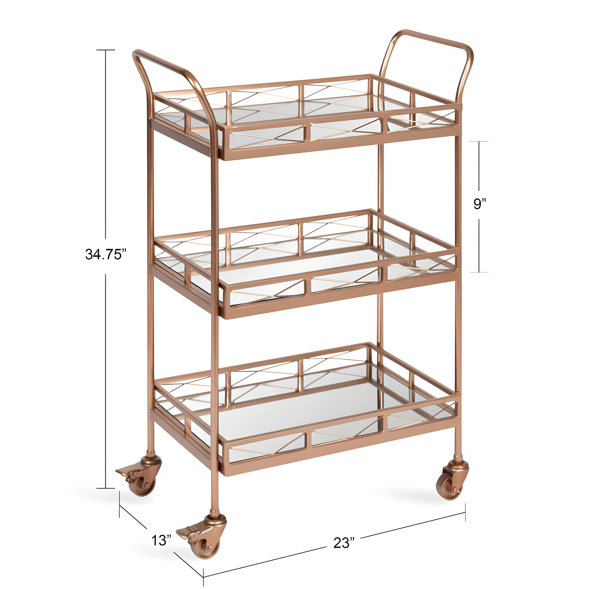 Kate and Laurel Ketia Rectangle Metal Bar Cart, 23x13x35, Rose Gold