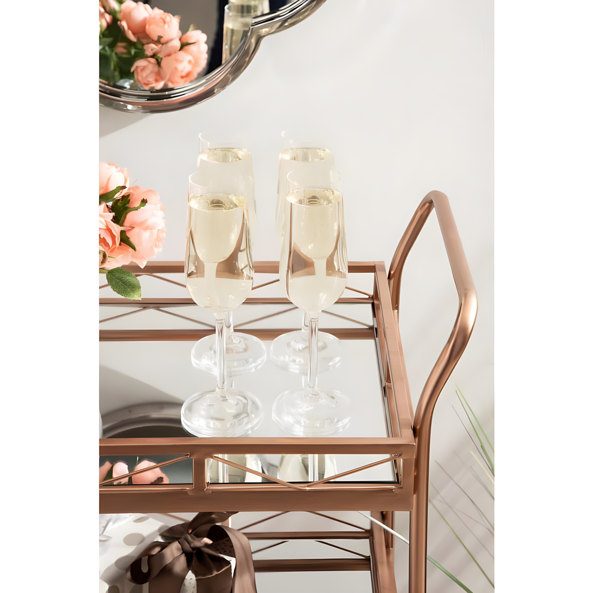 Kate and Laurel Ketia Rectangle Metal Bar Cart, 23x13x35, Rose Gold