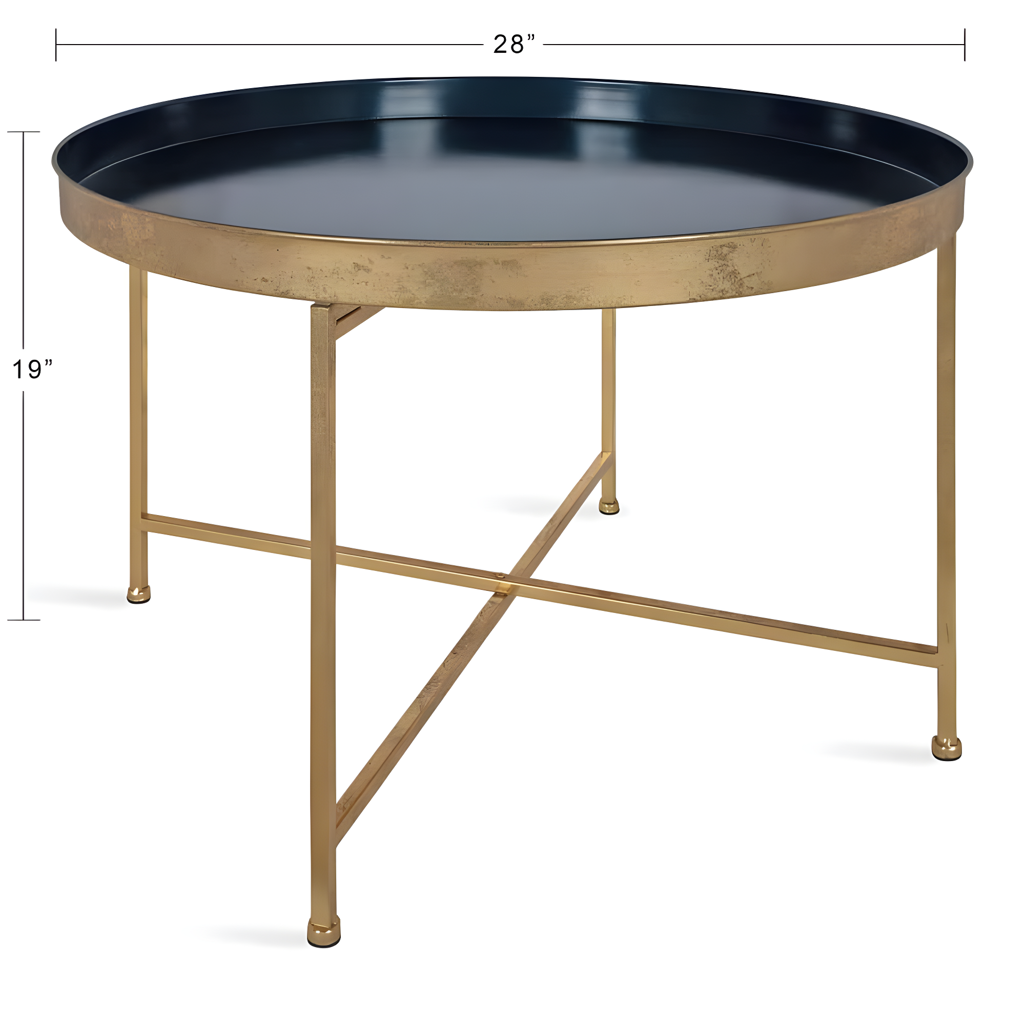 Kate and Laurel Celia Round Metal Coffee Table, 28.25x28.25x19, Navy Blue and Gold