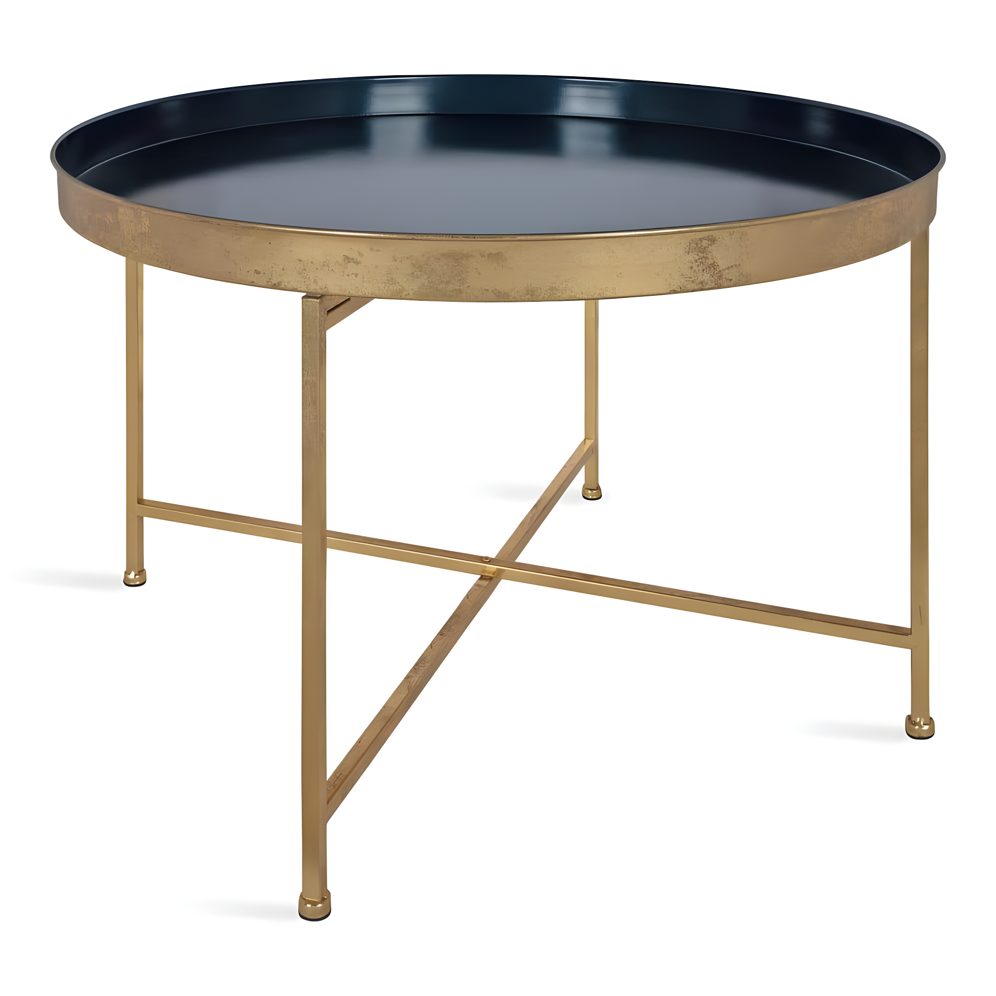 Kate and Laurel Celia Round Metal Coffee Table, 28.25x28.25x19, Navy Blue and Gold