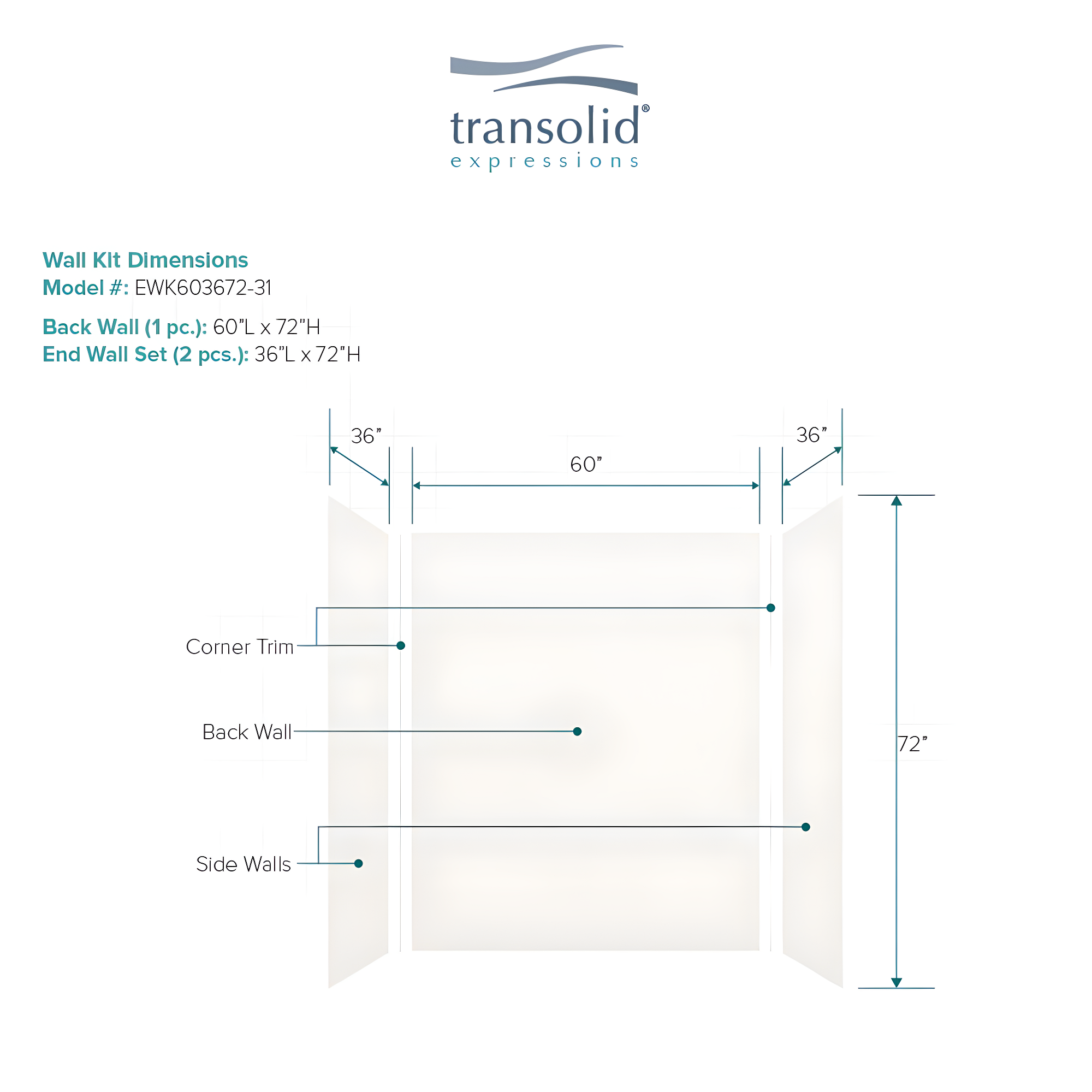 Transolid Expressions 60'' W 36'' D 72'' H Glue Up Solid Surface Wall