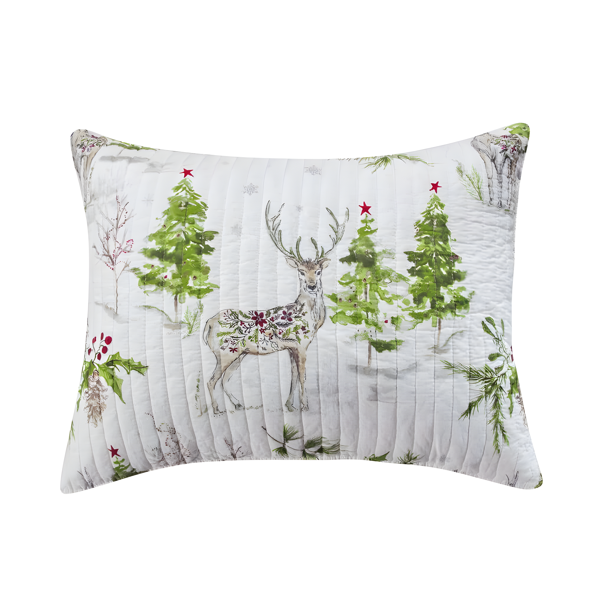 Standard Villa Lugano Sleigh Bells Sham White/Green/Red - Levtex Home: Reindeer Design, Tie Closure