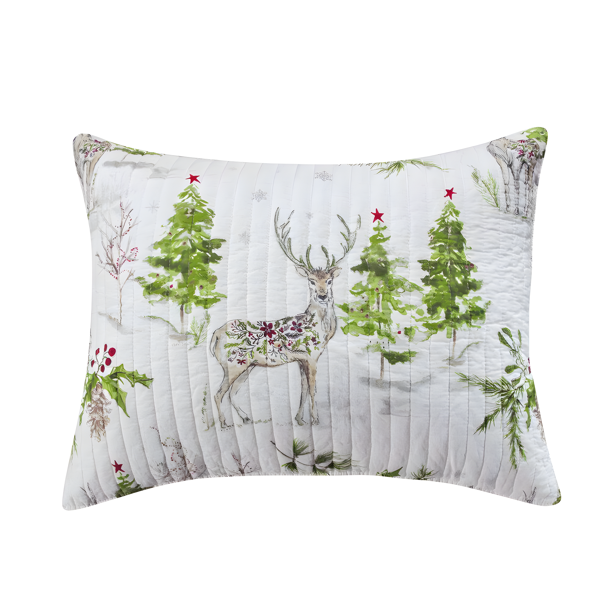 Standard Villa Lugano Sleigh Bells Sham White/Green/Red - Levtex Home: Reindeer Design, Tie Closure