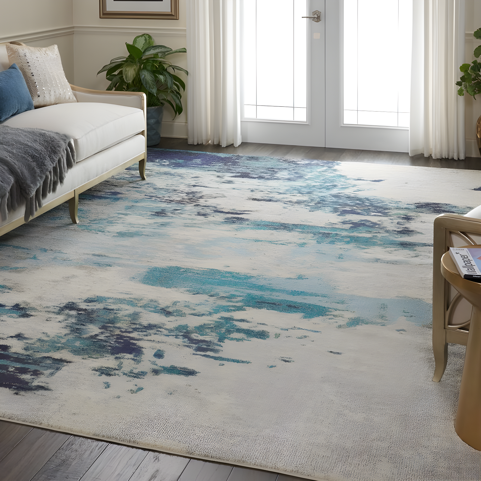 Nourison Celestial CES02 Indoor only Area Rug - Ivory/Teal Blue 9' x 12'