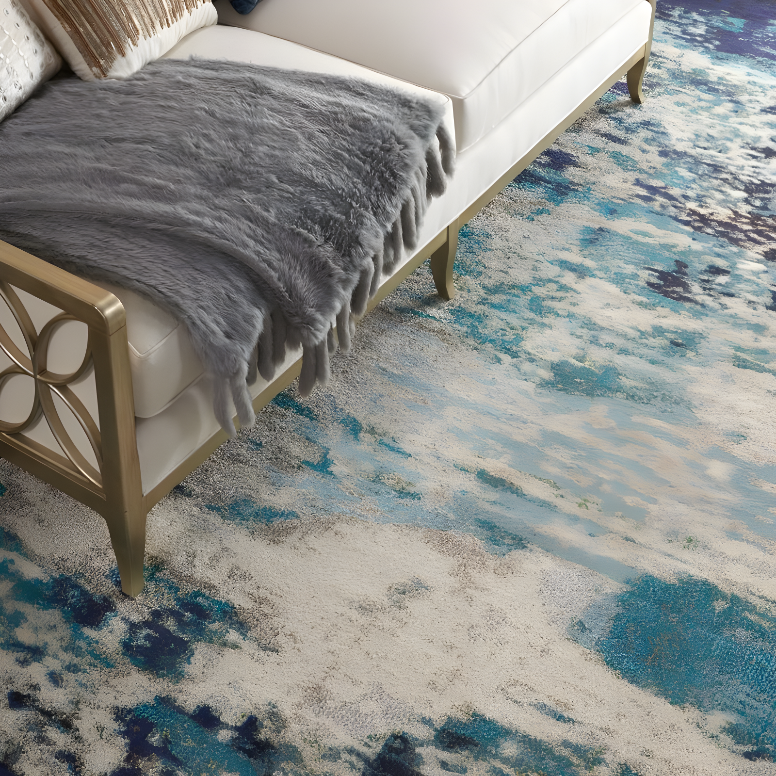 Nourison Celestial CES02 Indoor only Area Rug - Ivory/Teal Blue 9' x 12'