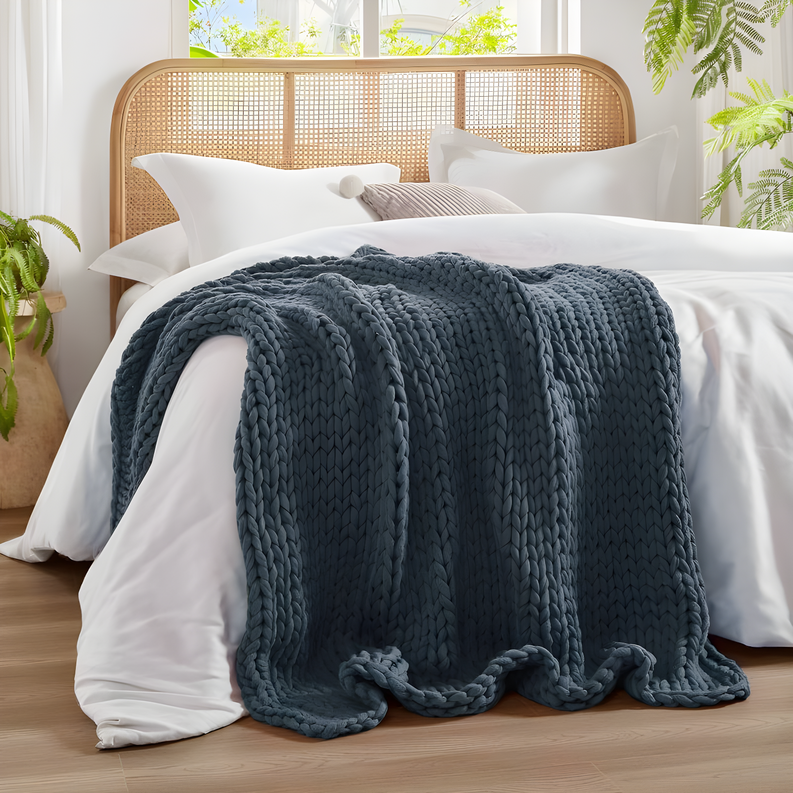 50"x60" Chunky Double Knit Handmade Throw Blanket Indigo - Madison Park