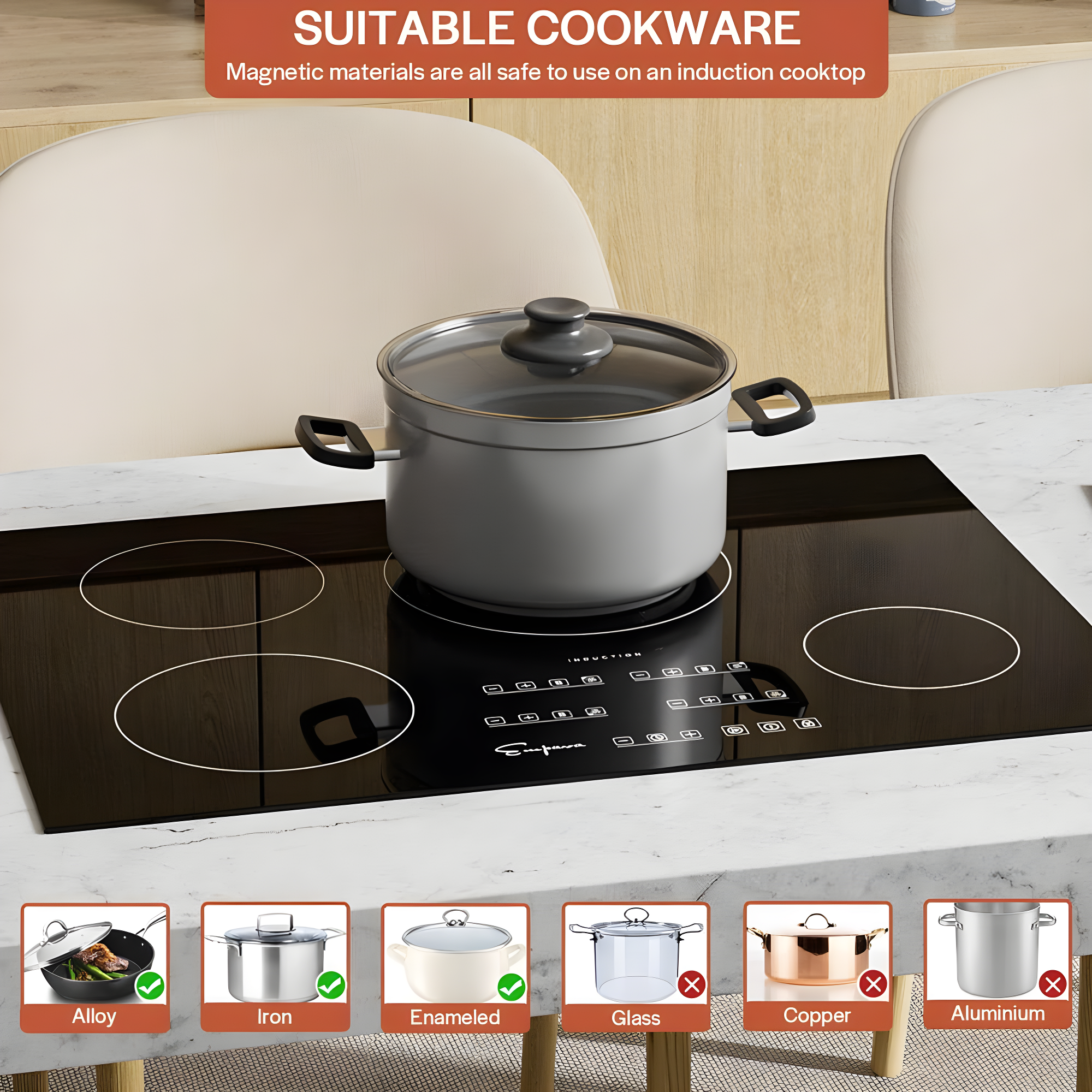 Empava 30'' Black Ceramic 4-Burner Induction Cooktop