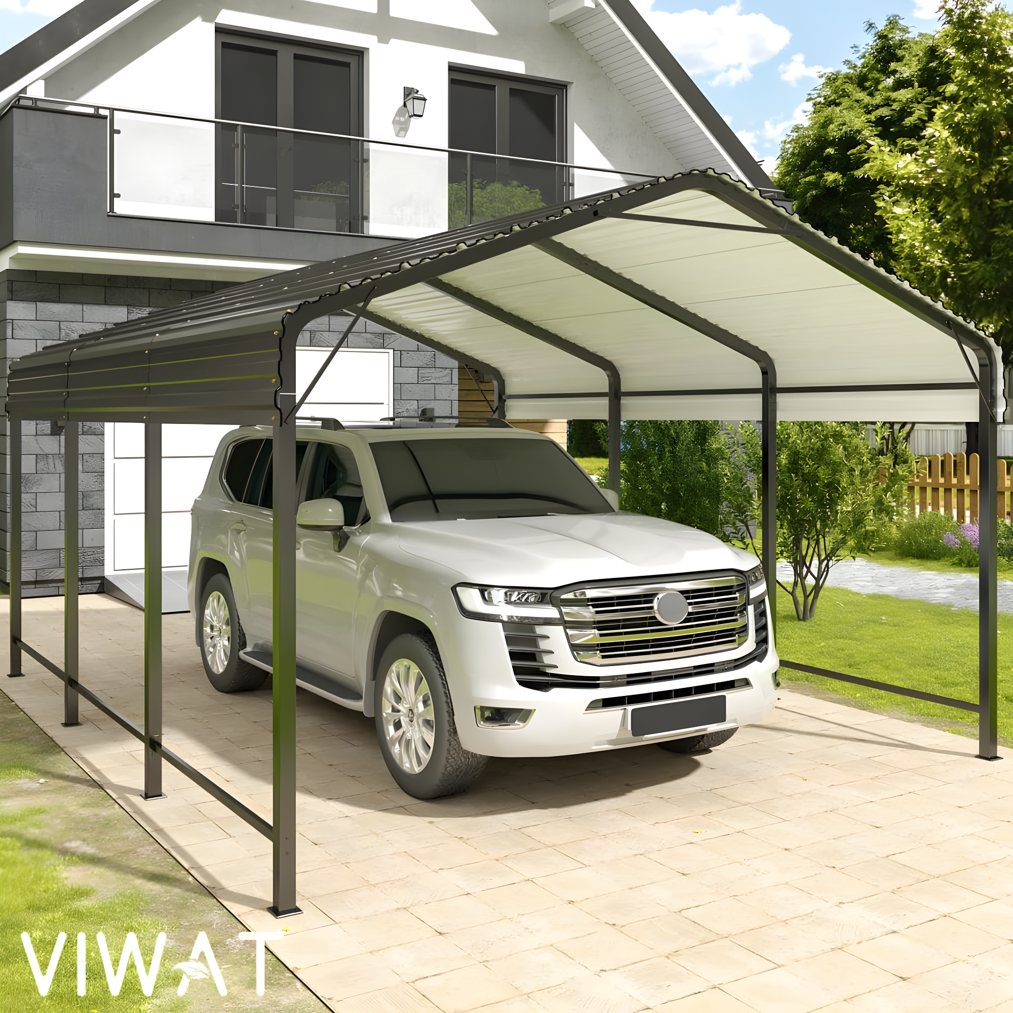 Carport 12x20 FT Metal Carport with Enhanced Base Outdoor Heavy Duty Garage Galvanized Car Shelter for Pickup, Boat, Car and Tractors