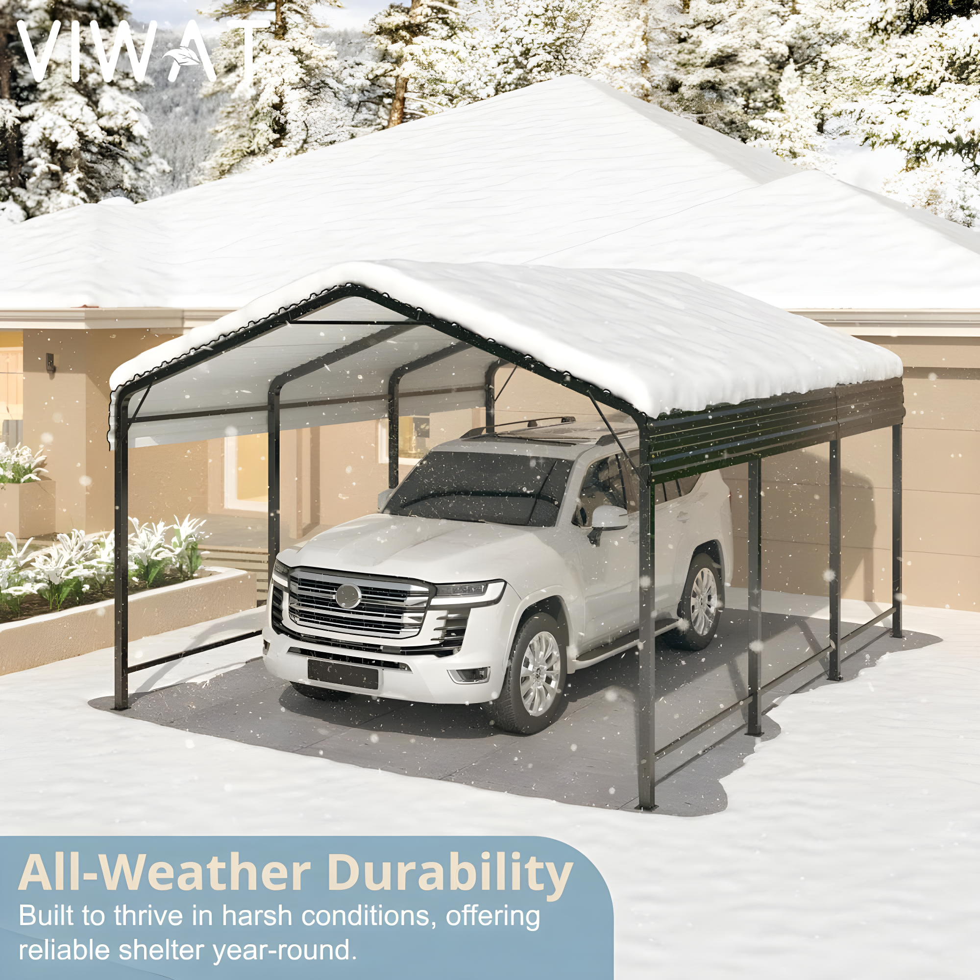 Carport 12x20 FT Metal Carport with Enhanced Base Outdoor Heavy Duty Garage Galvanized Car Shelter for Pickup, Boat, Car and Tractors