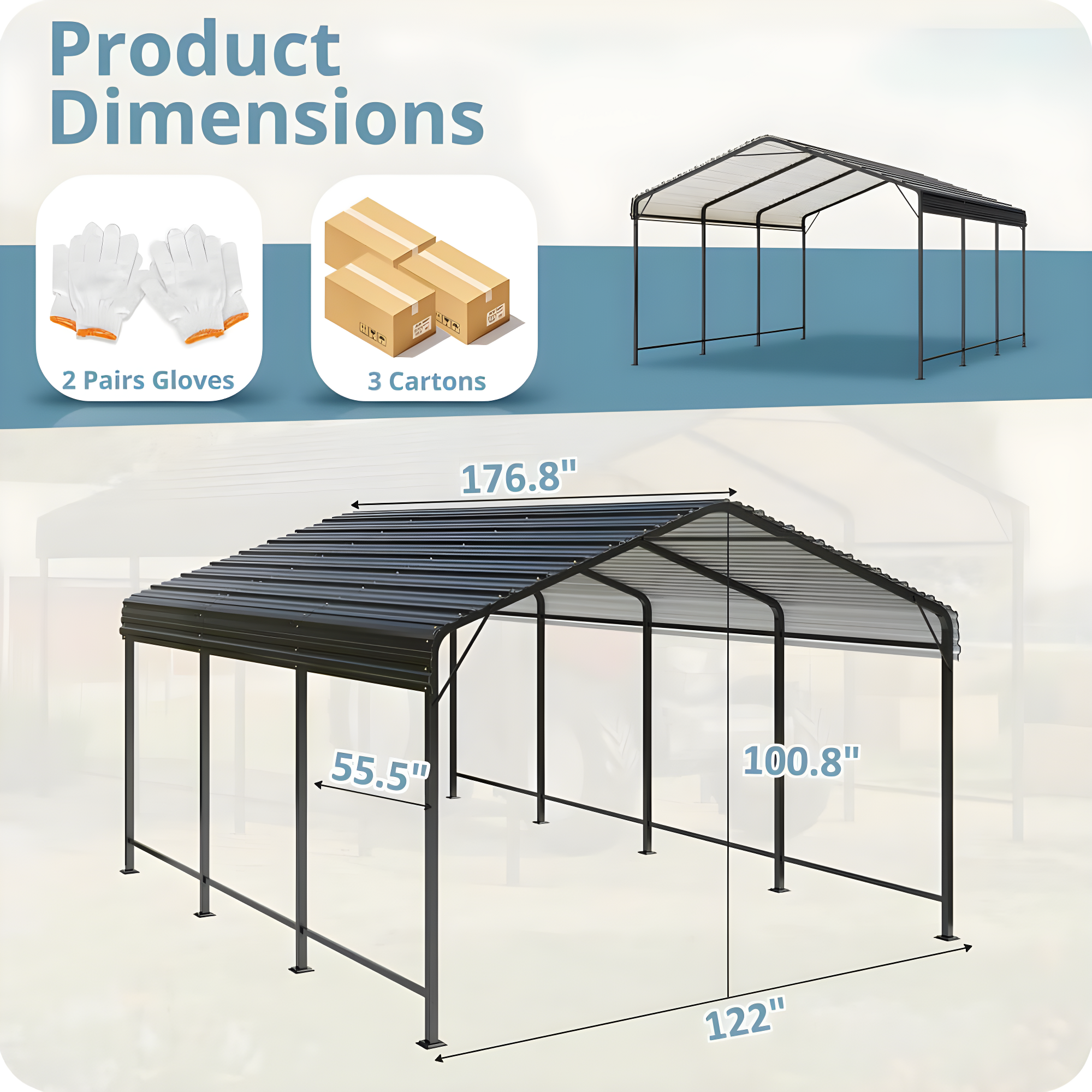 Carport 12x20 FT Metal Carport with Enhanced Base Outdoor Heavy Duty Garage Galvanized Car Shelter for Pickup, Boat, Car and Tractors