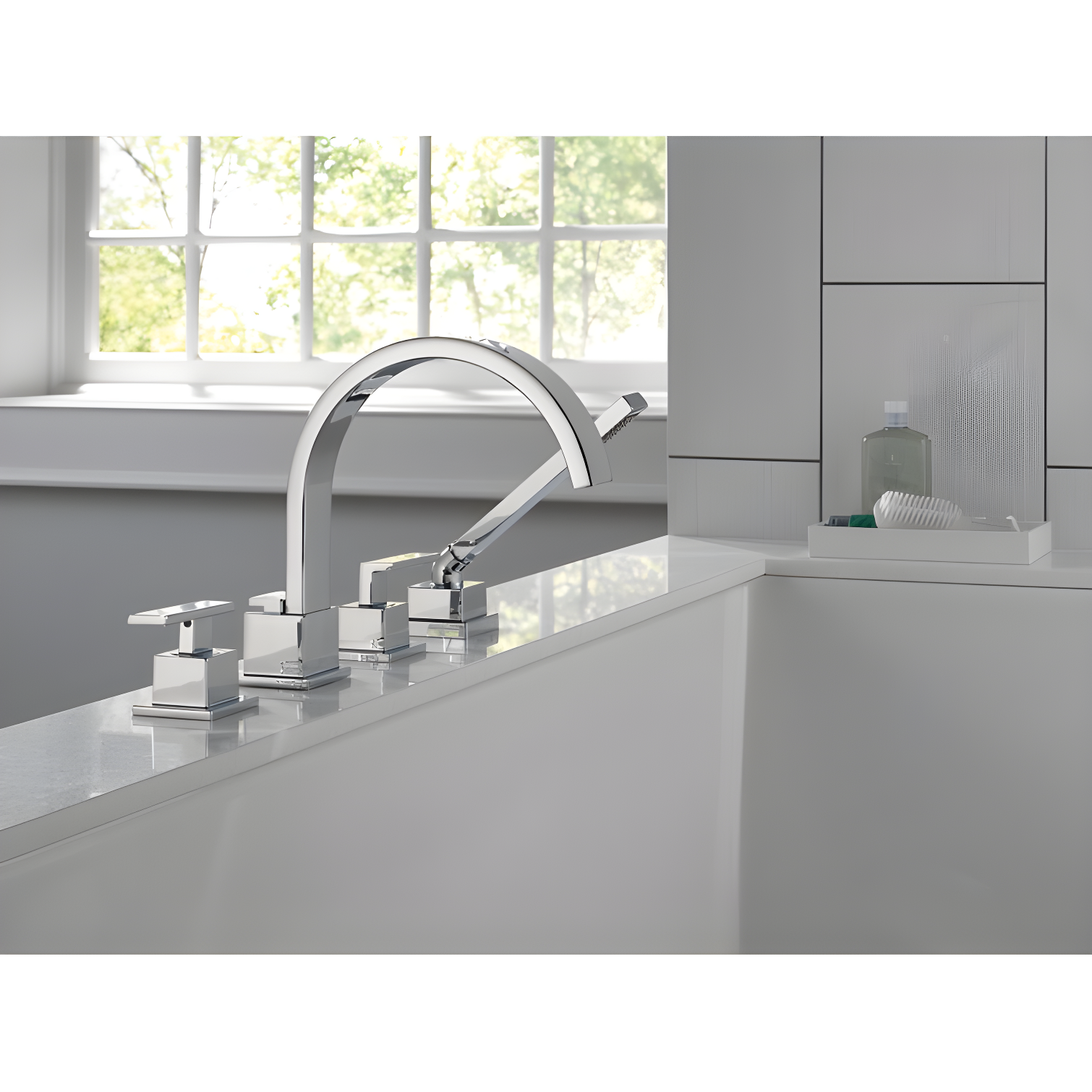 Vero Double Handle Deck Mounted Roman Tub Faucet with Handshower