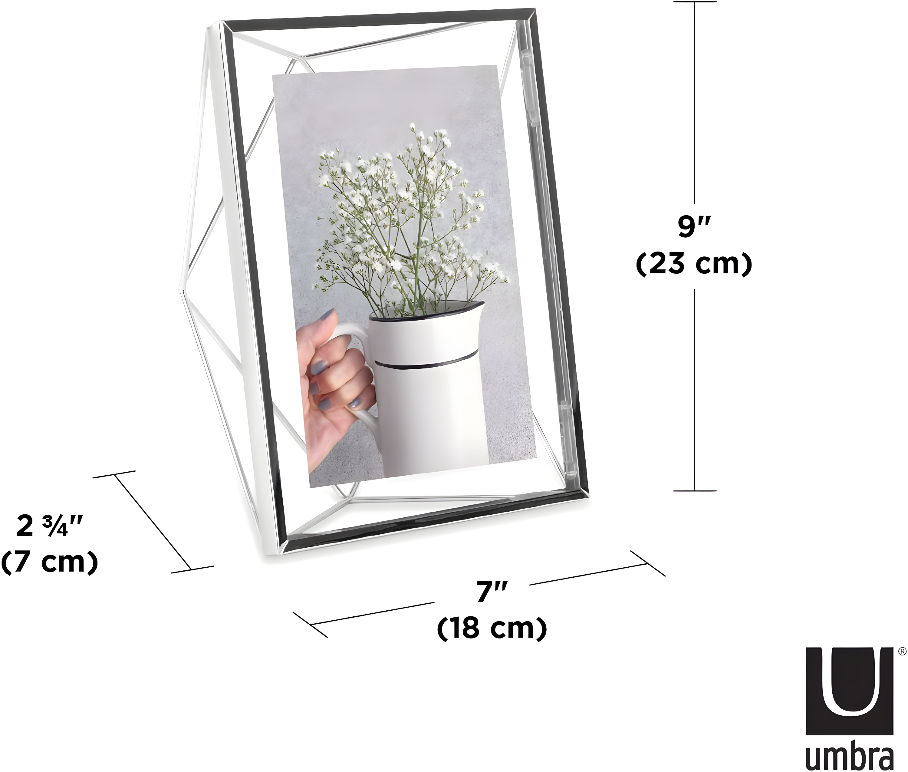 Umbra 5"x7" Prisma Picture Frame Chrome: Modern Geometric Design, Steel Material, Wall or Tabletop Display