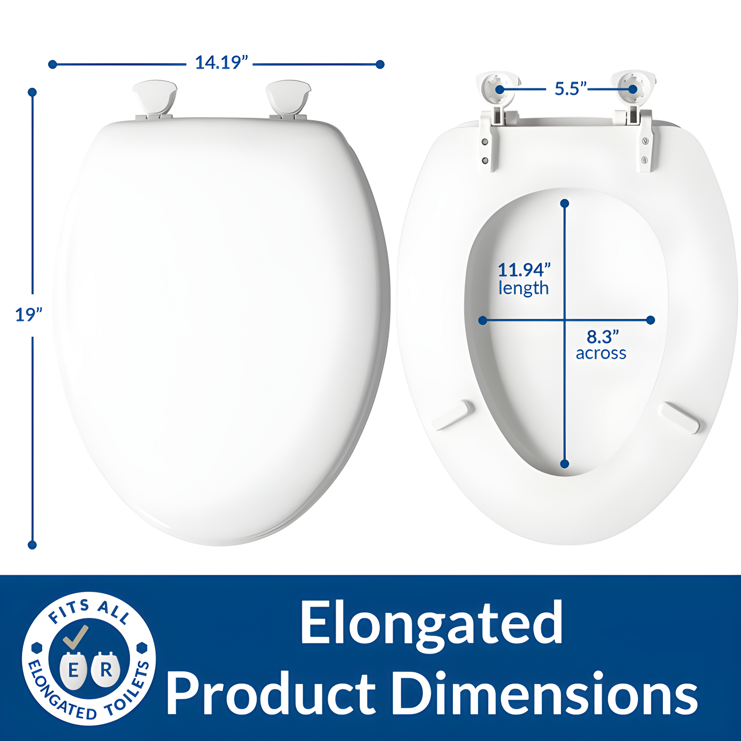 Mayfair Westport 1844EC Wood Toilet Seat with Easy Clean & Change Hinges, Elongated, White