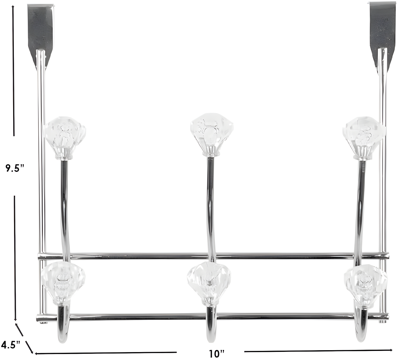 Home Basics Chrome Plated Steel 3 Hook over The Door Hanging Rack, Crystals