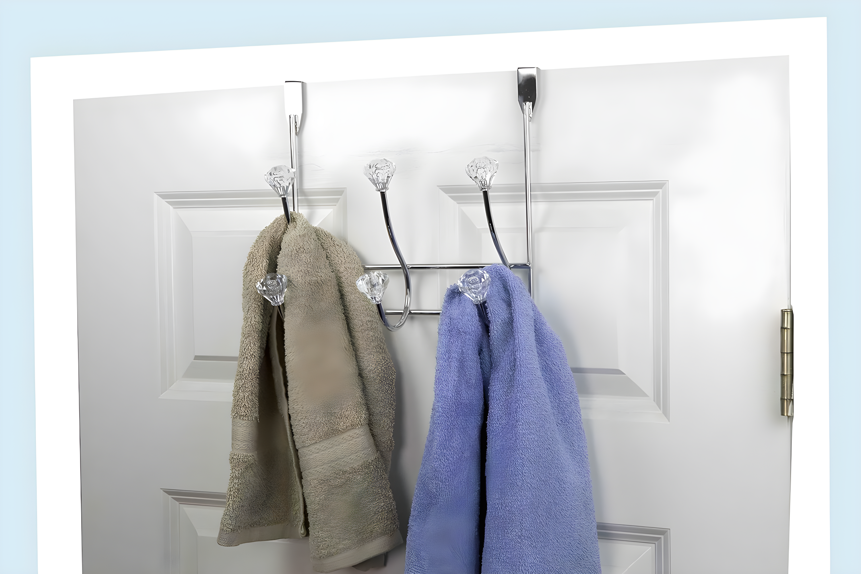 Home Basics Chrome Plated Steel 3 Hook over The Door Hanging Rack, Crystals